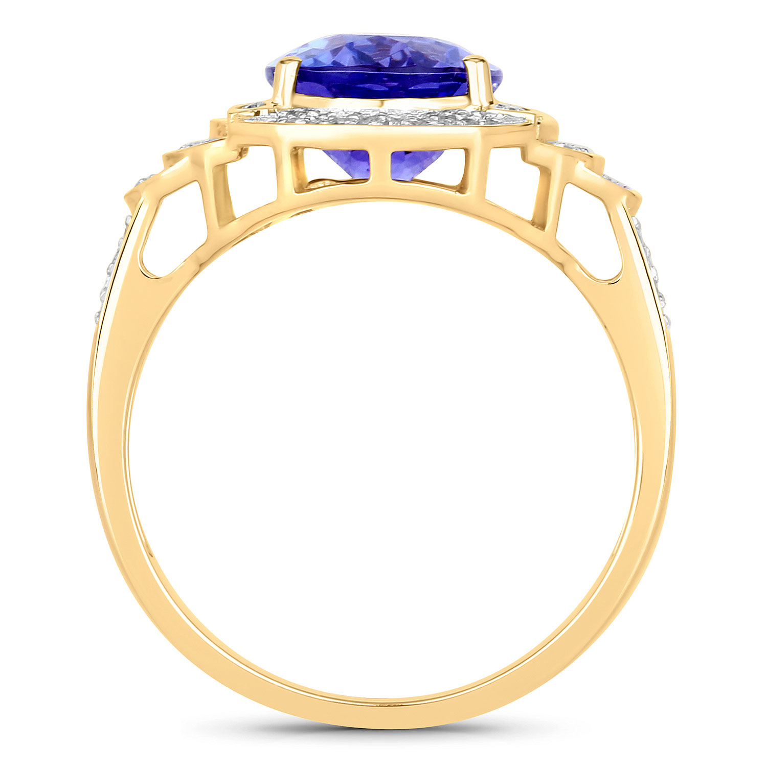 3.54 Carat Genuine Tanzanite and White Diamond 14K Yellow Gold Ring