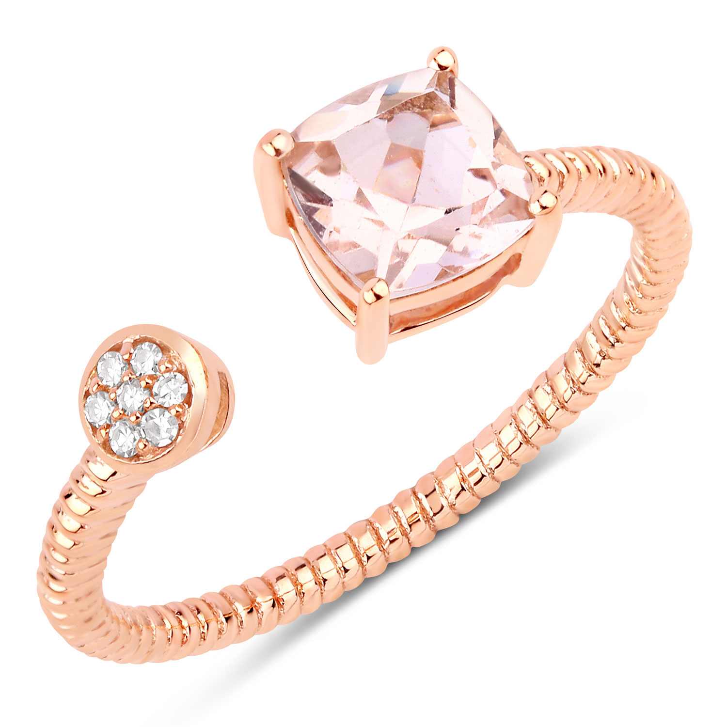 0.78 Carat Genuine Morganite and White Diamond 14K Rose Gold Ring