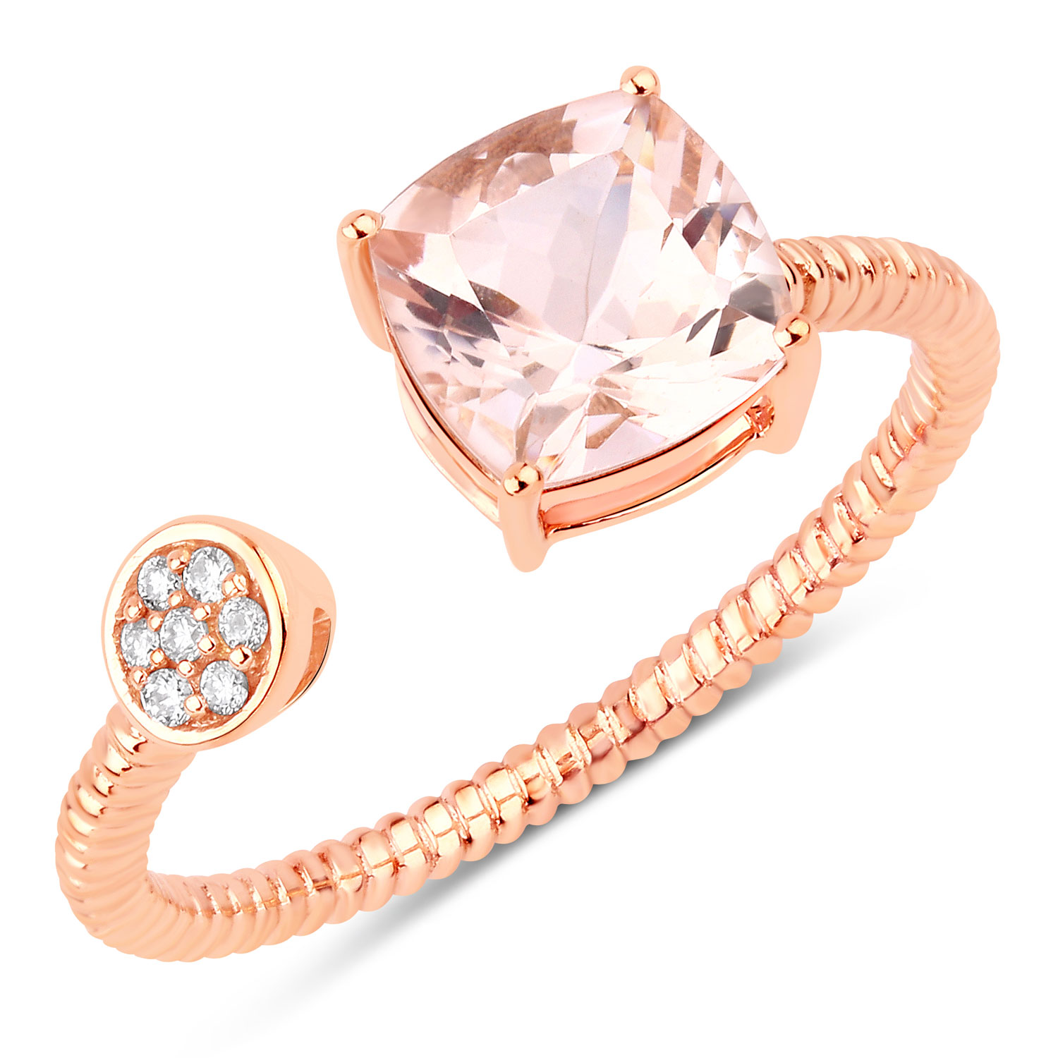 1.23 Carat Genuine Morganite and White Diamond 14K Rose Gold Ring