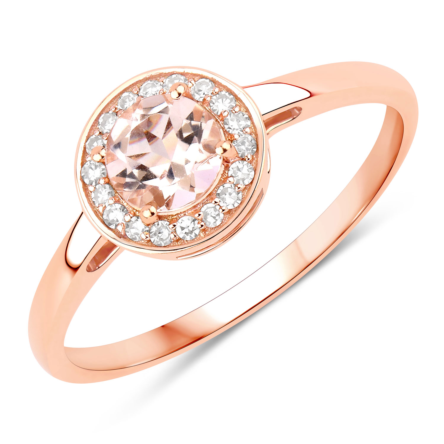 0.49 Carat Genuine Morganite and White Diamond 14K Rose Gold Ring