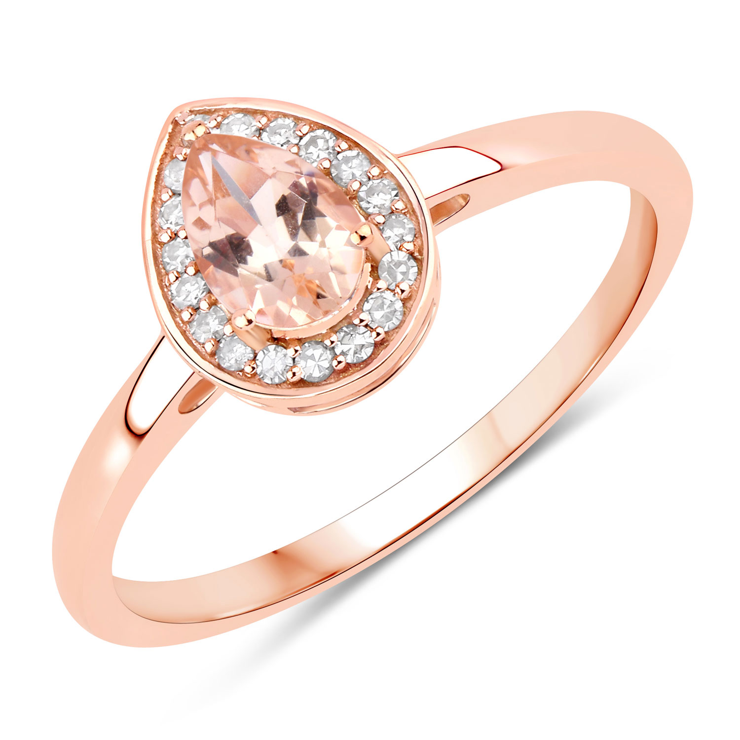 0.42 Carat Genuine Morganite and White Diamond 14K Rose Gold Ring