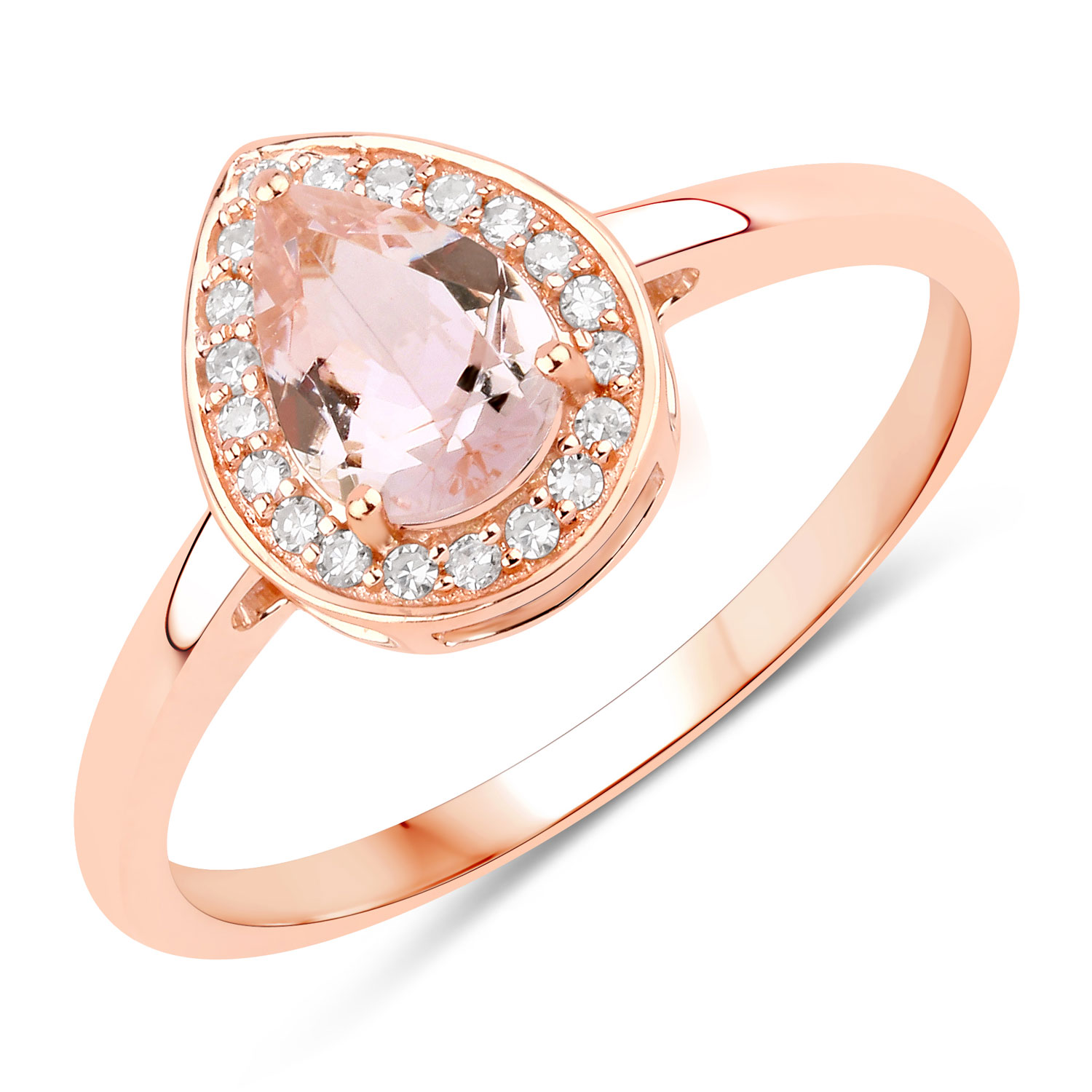 0.64 Carat Genuine Morganite and White Diamond 14K Rose Gold Ring