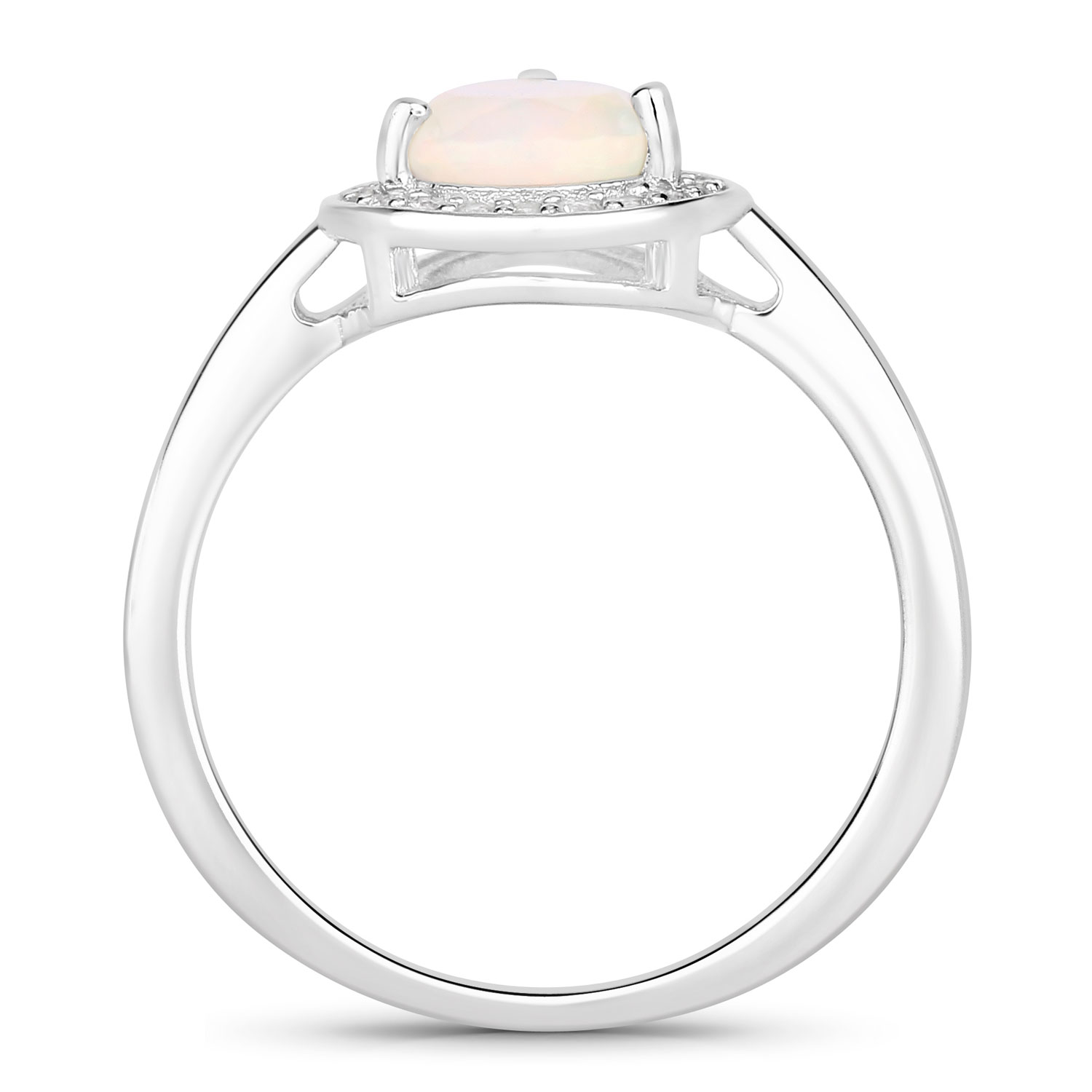 0.82 Carat Genuine Ethiopian Opal and Created White Sapphire .925 Sterling Silver Ring