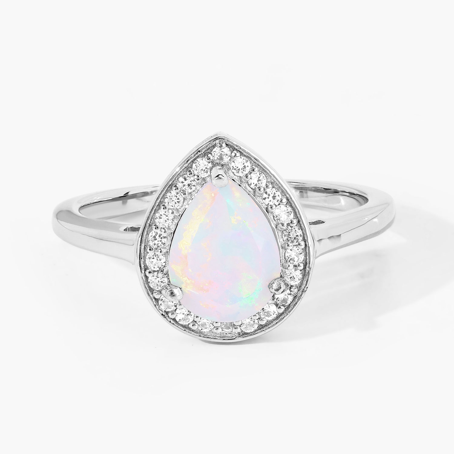 0.82 Carat Genuine Ethiopian Opal and Created White Sapphire .925 Sterling Silver Ring