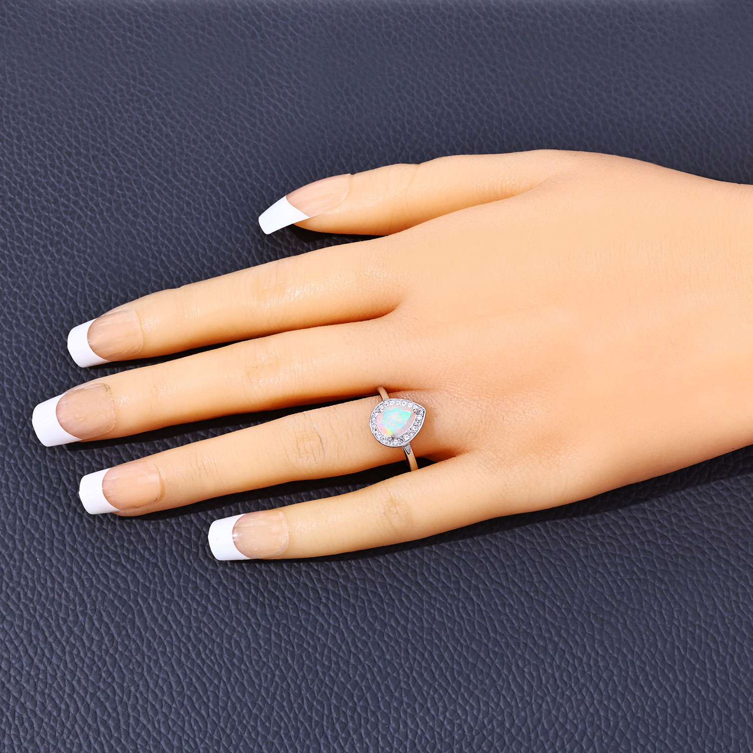 0.82 Carat Genuine Ethiopian Opal and Created White Sapphire .925 Sterling Silver Ring