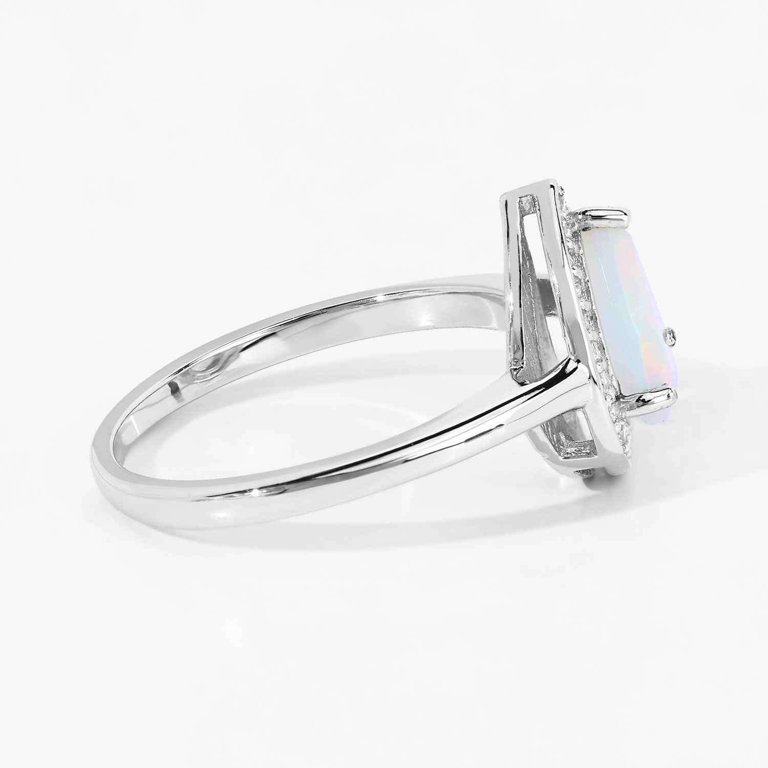 0.82 Carat Genuine Ethiopian Opal and Created White Sapphire .925 Sterling Silver Ring