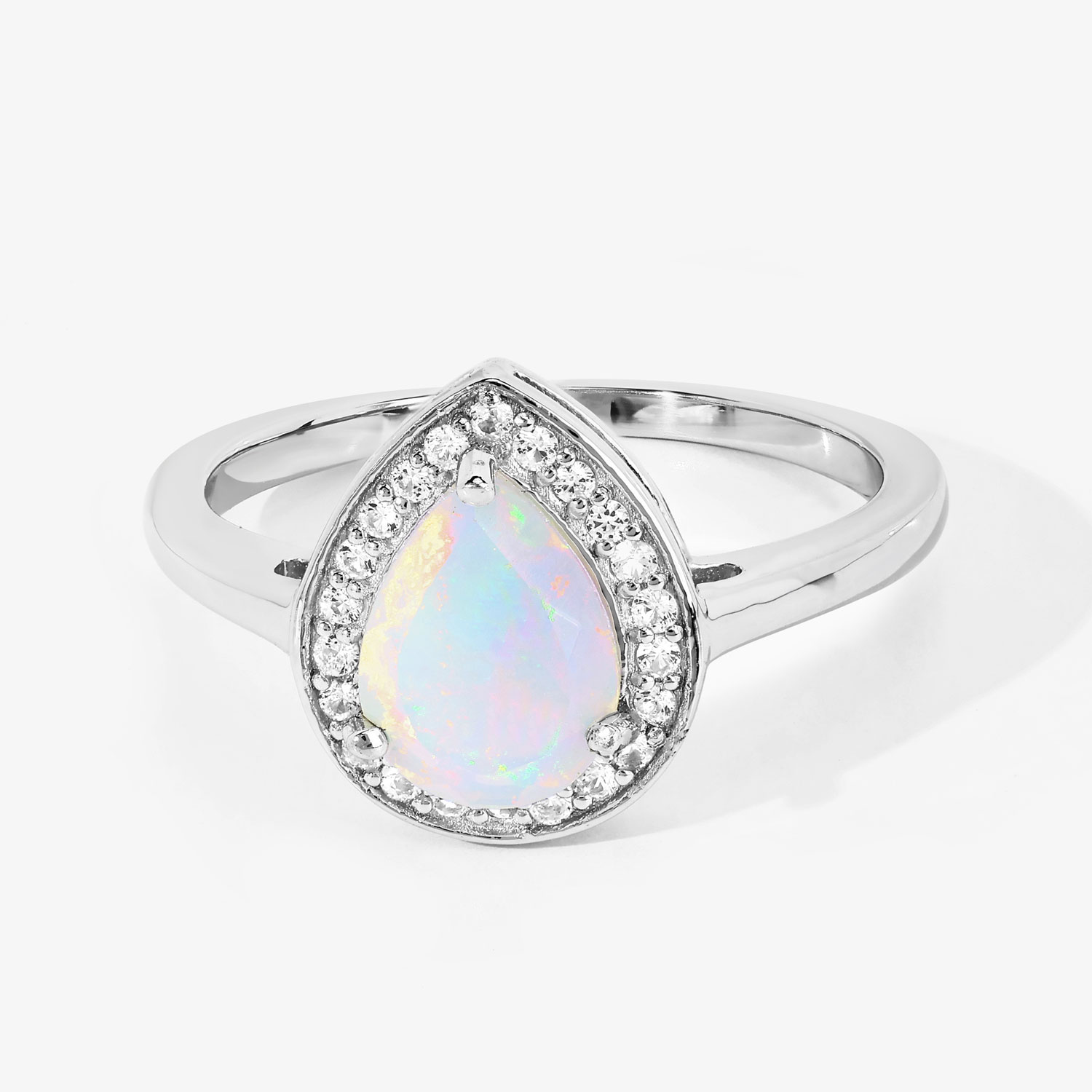 0.82 Carat Genuine Ethiopian Opal and Created White Sapphire .925 Sterling Silver Ring