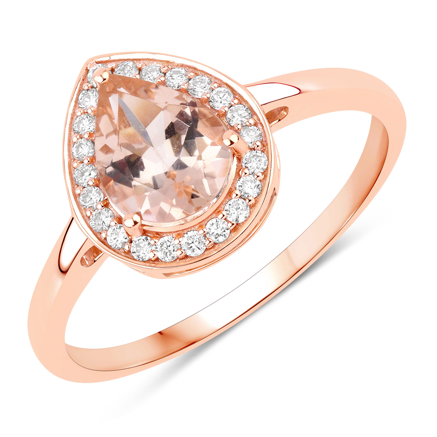1.01 Carat Genuine Morganite and White Diamond 14K Rose Gold Ring