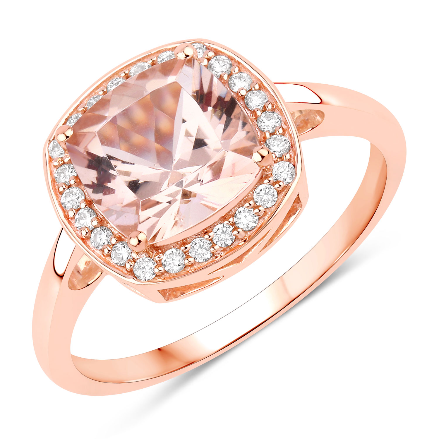 2.16 Carat Genuine Morganite and White Diamond 14K Rose Gold Ring