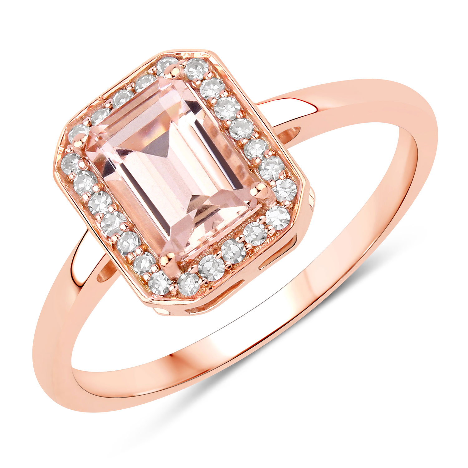 0.91 Carat Genuine Morganite and White Diamond 14K Rose Gold Ring