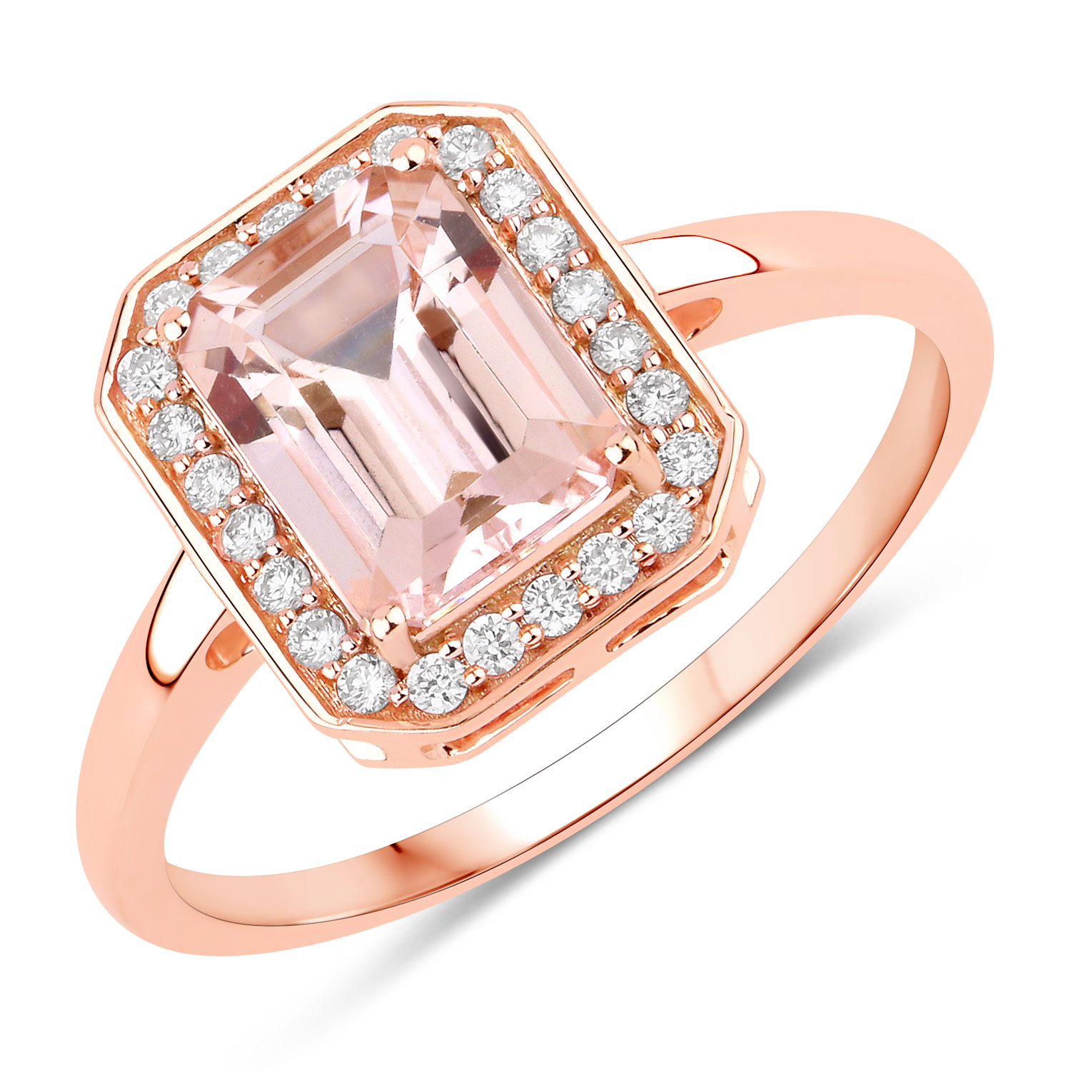 1.51 Carat Genuine Morganite and White Diamond 14K Rose Gold Ring