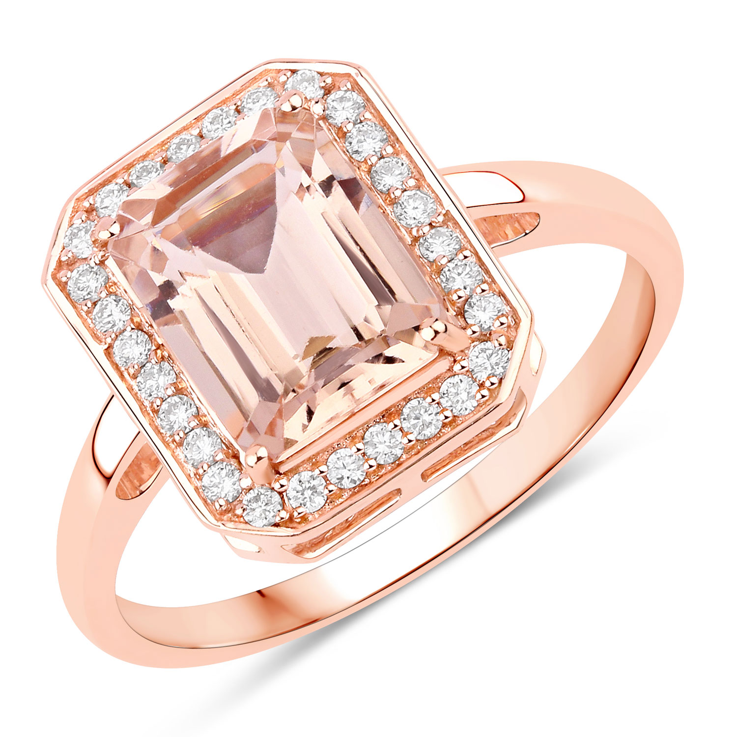 1.98 Carat Genuine Morganite and White Diamond 14K Rose Gold Ring