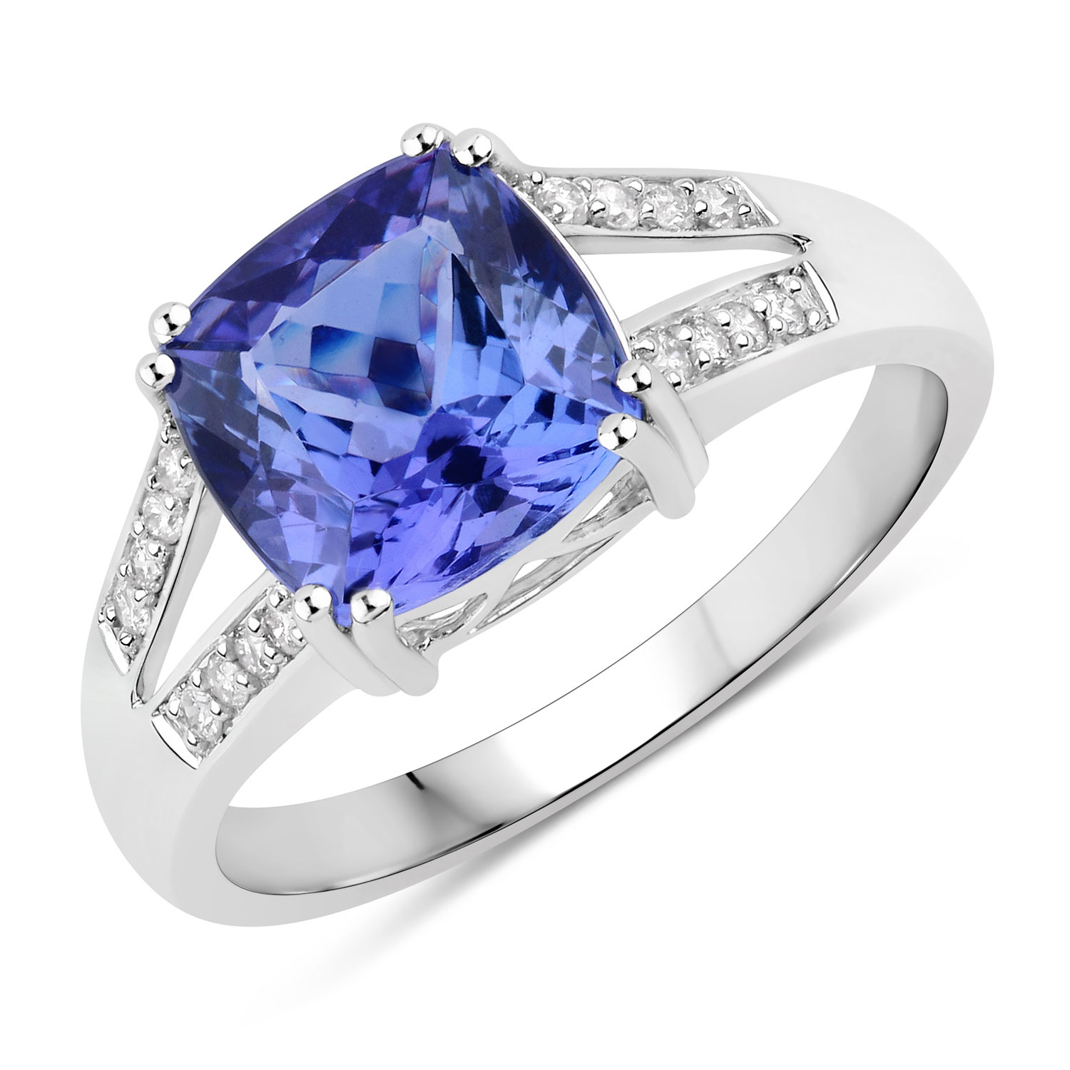 2.88 Carat Genuine Tanzanite and White Diamond 14K White Gold Ring