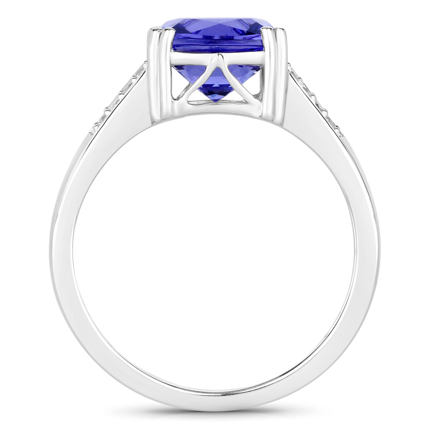 2.88 Carat Genuine Tanzanite and White Diamond 14K White Gold Ring