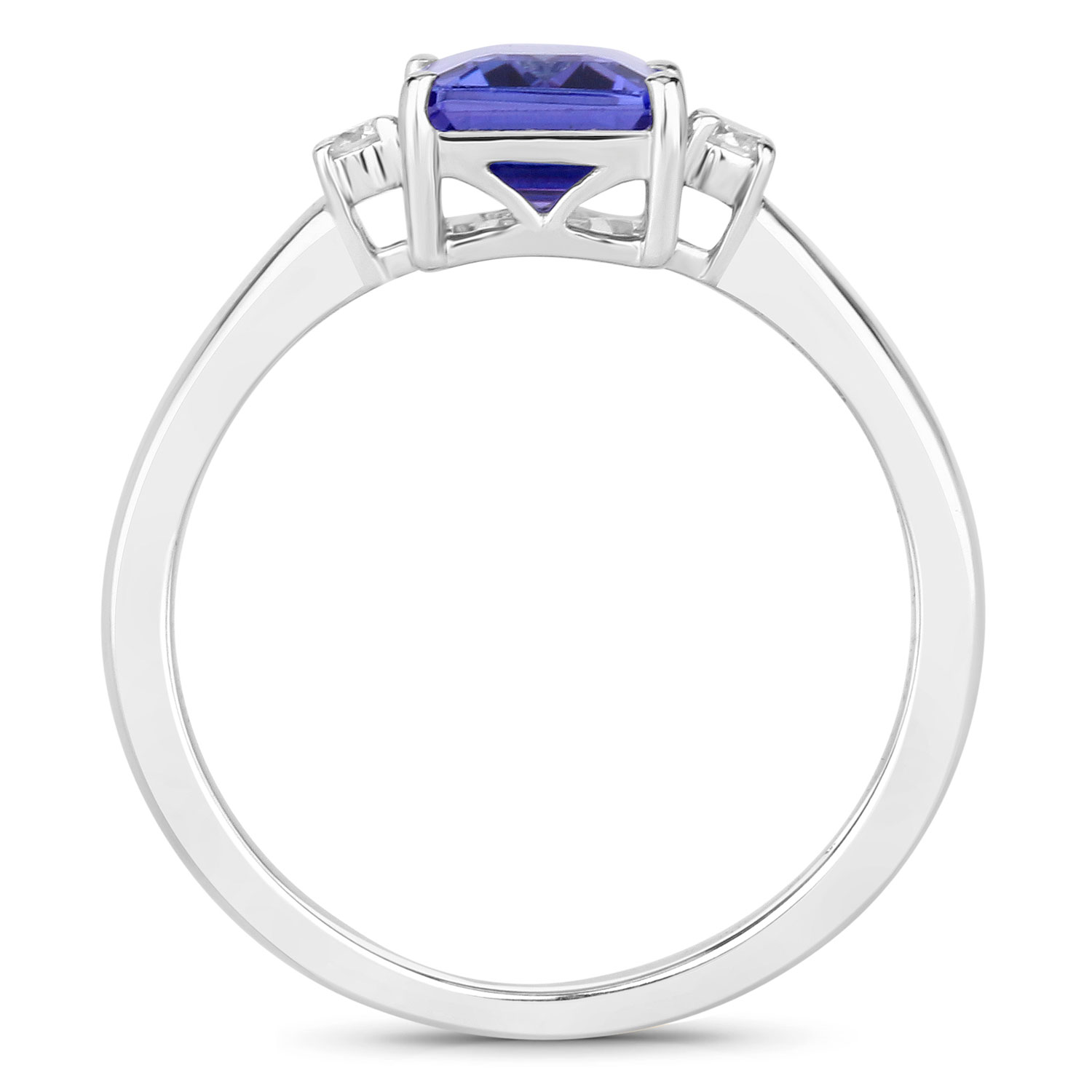 1.60 Carat Genuine Tanzanite and White Diamond 14K White Gold Ring