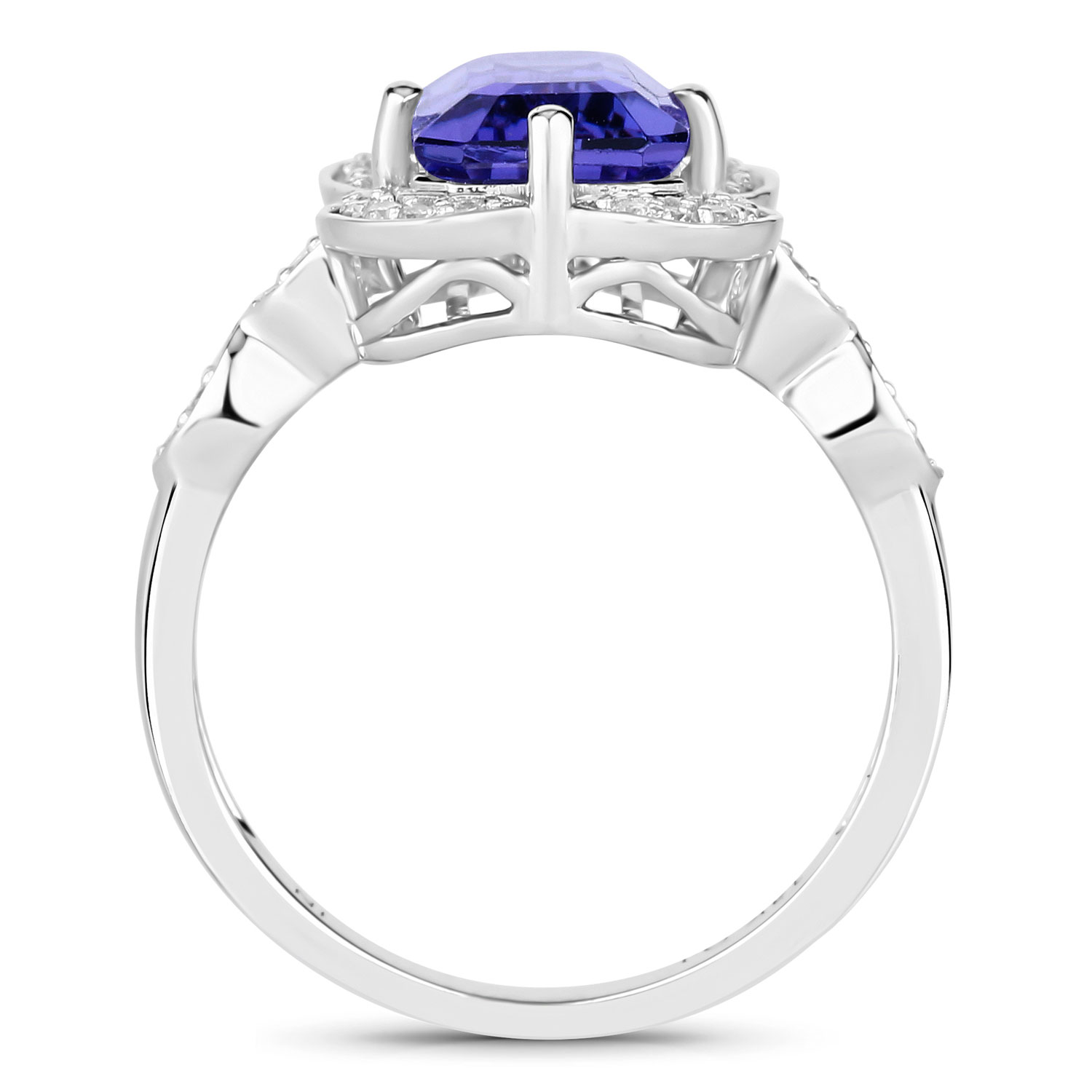 3.50 Carat Genuine Tanzanite and White Diamond 14K White Gold Ring