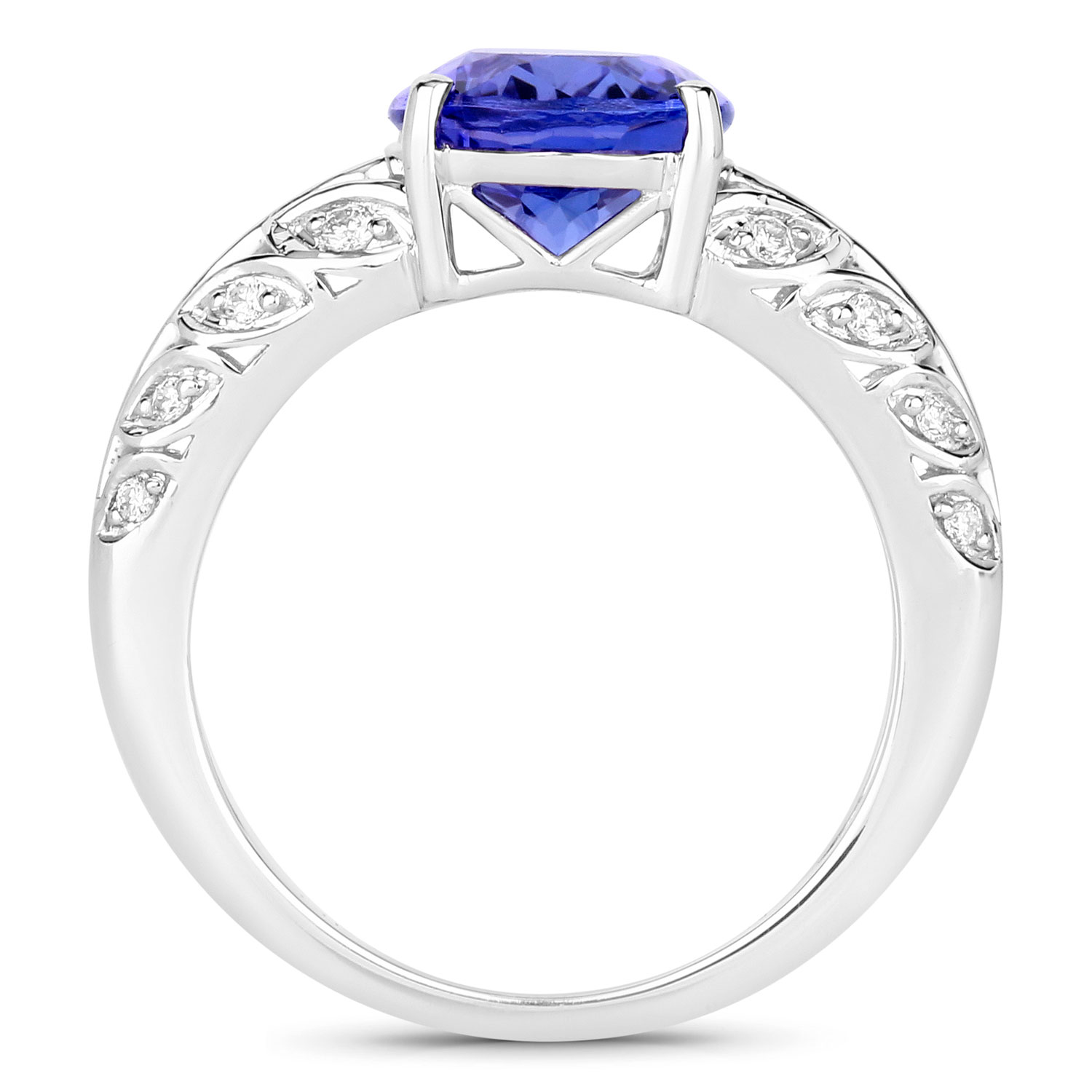 3.37 Carat Genuine Tanzanite and White Diamond 14K White Gold Ring