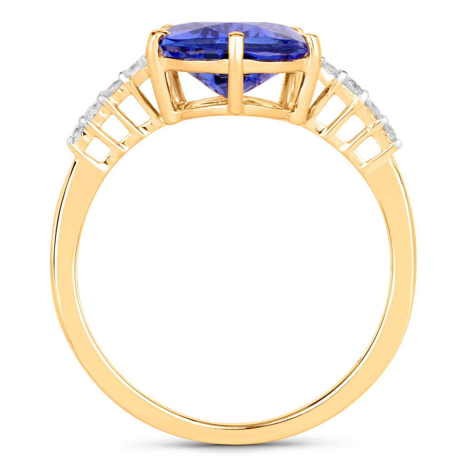 3.01 Carat Genuine Tanzanite and White Diamond 14K Yellow Gold Ring