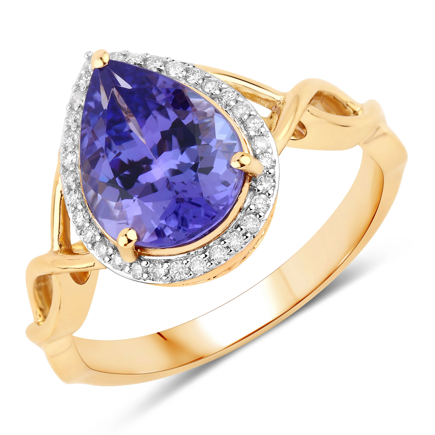 2.77 Carat Genuine Tanzanite and White Diamond 14K Yellow Gold Ring