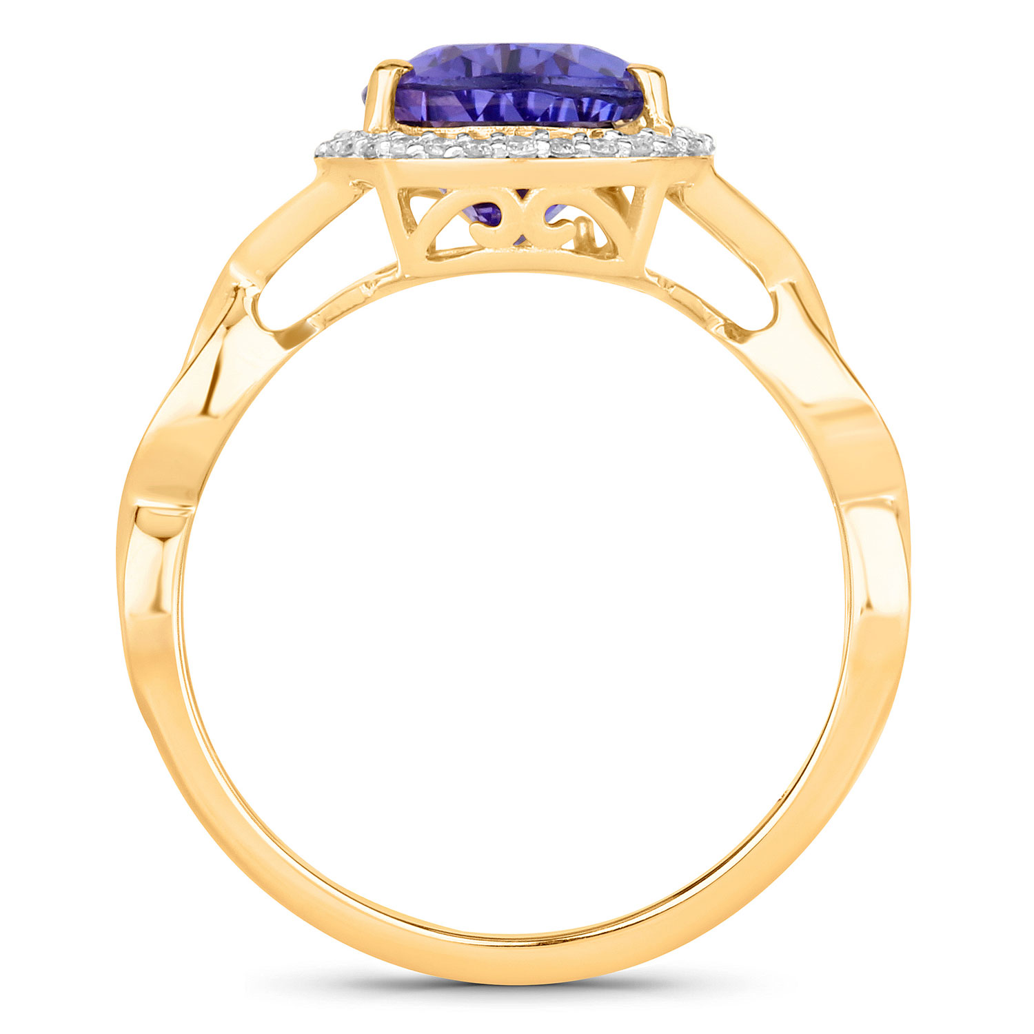 2.77 Carat Genuine Tanzanite and White Diamond 14K Yellow Gold Ring