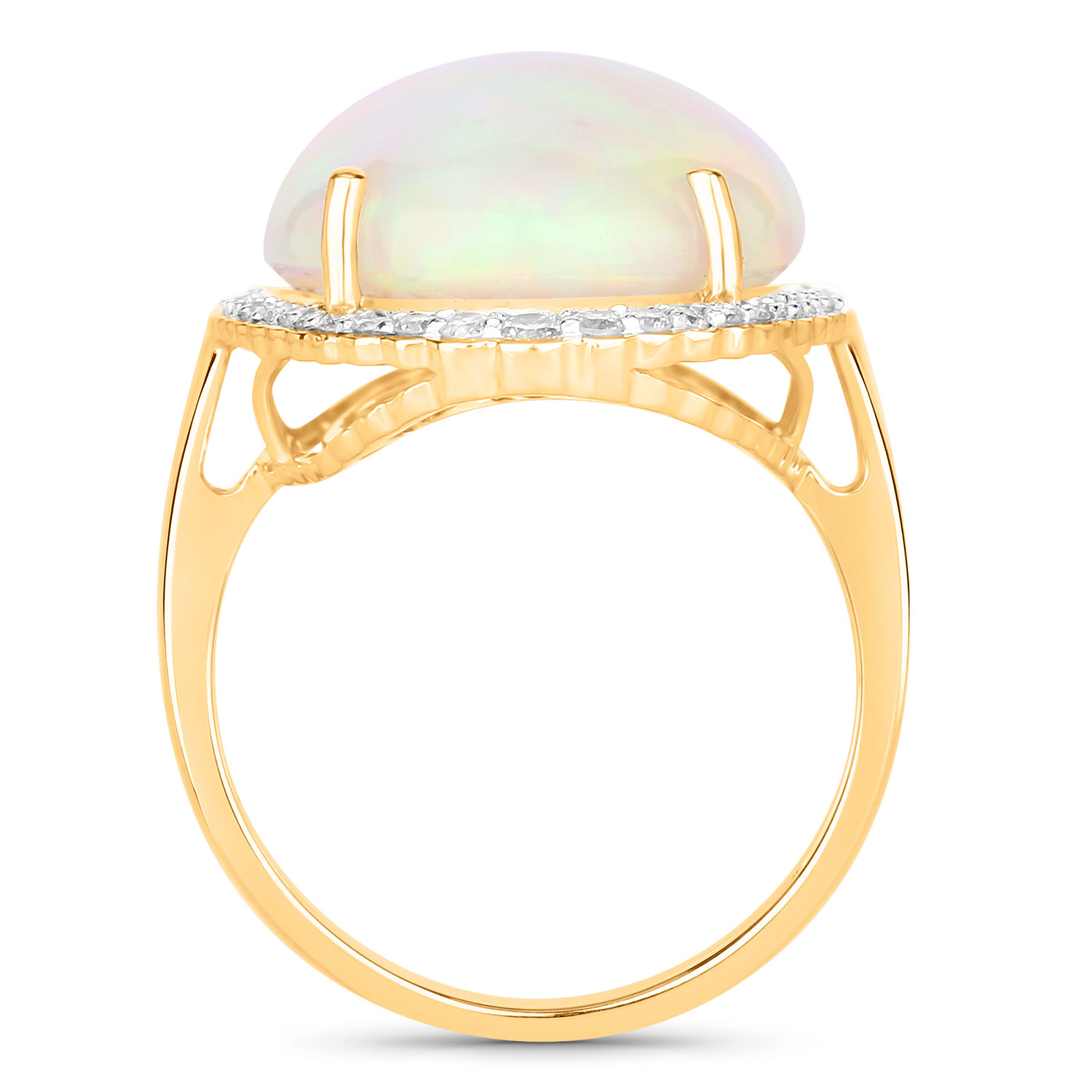 11.24 Carat Genuine Ethiopian Opal and White Diamond 14K Yellow Gold Ring