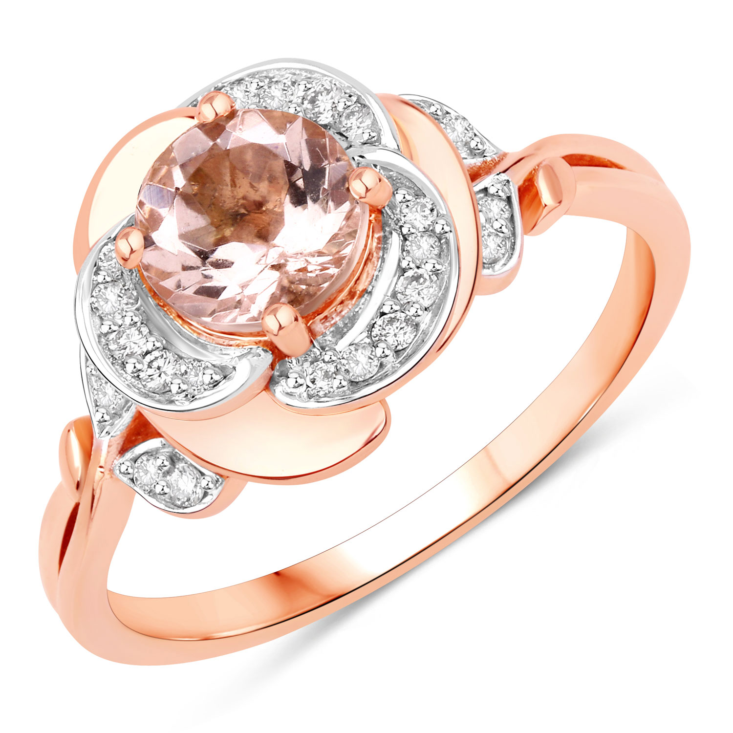 0.84 Carat Genuine Morganite and White Diamond 14K Rose Gold Ring