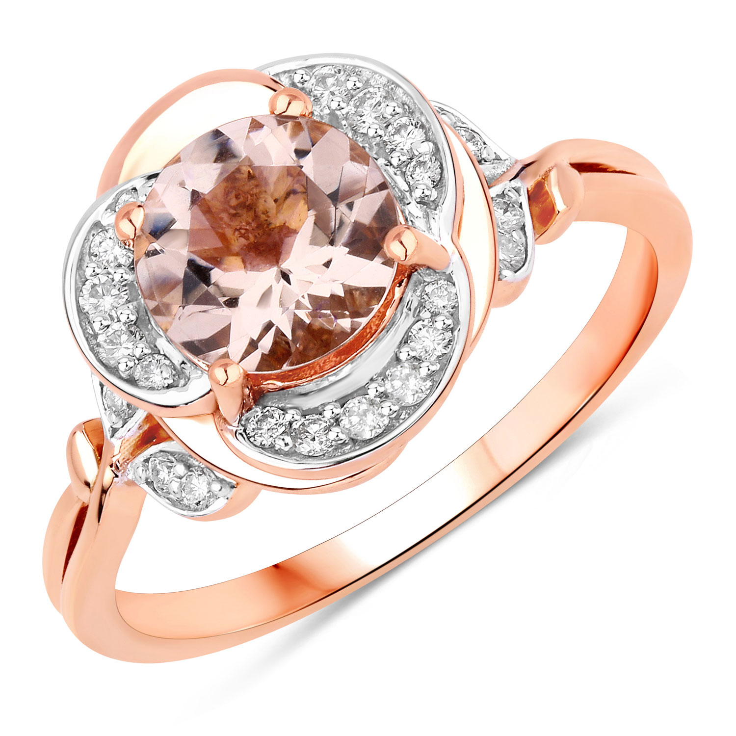 1.17 Carat Genuine Morganite and White Diamond 14K Rose Gold Ring