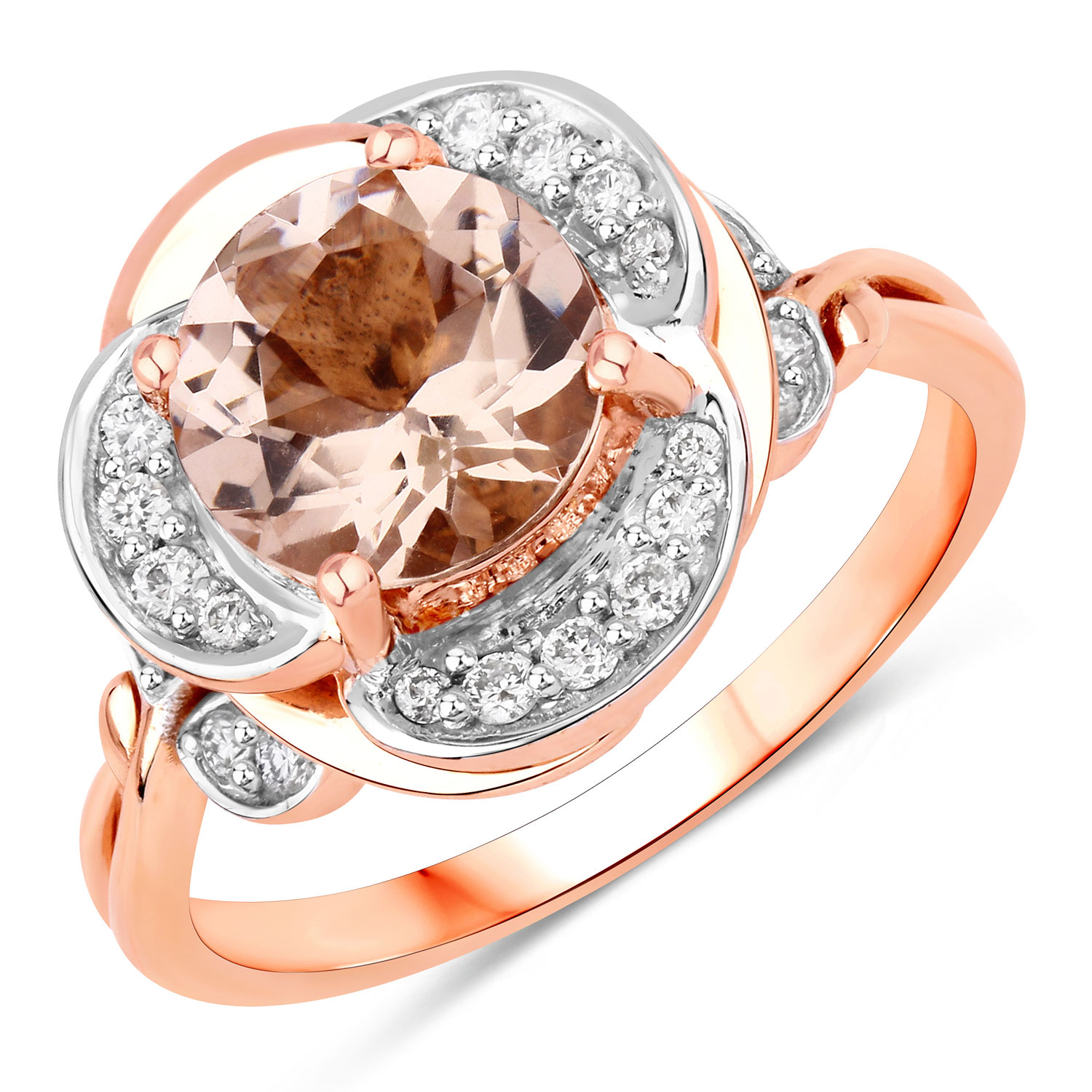 1.93 Carat Genuine Morganite and White Diamond 14K Rose Gold Ring