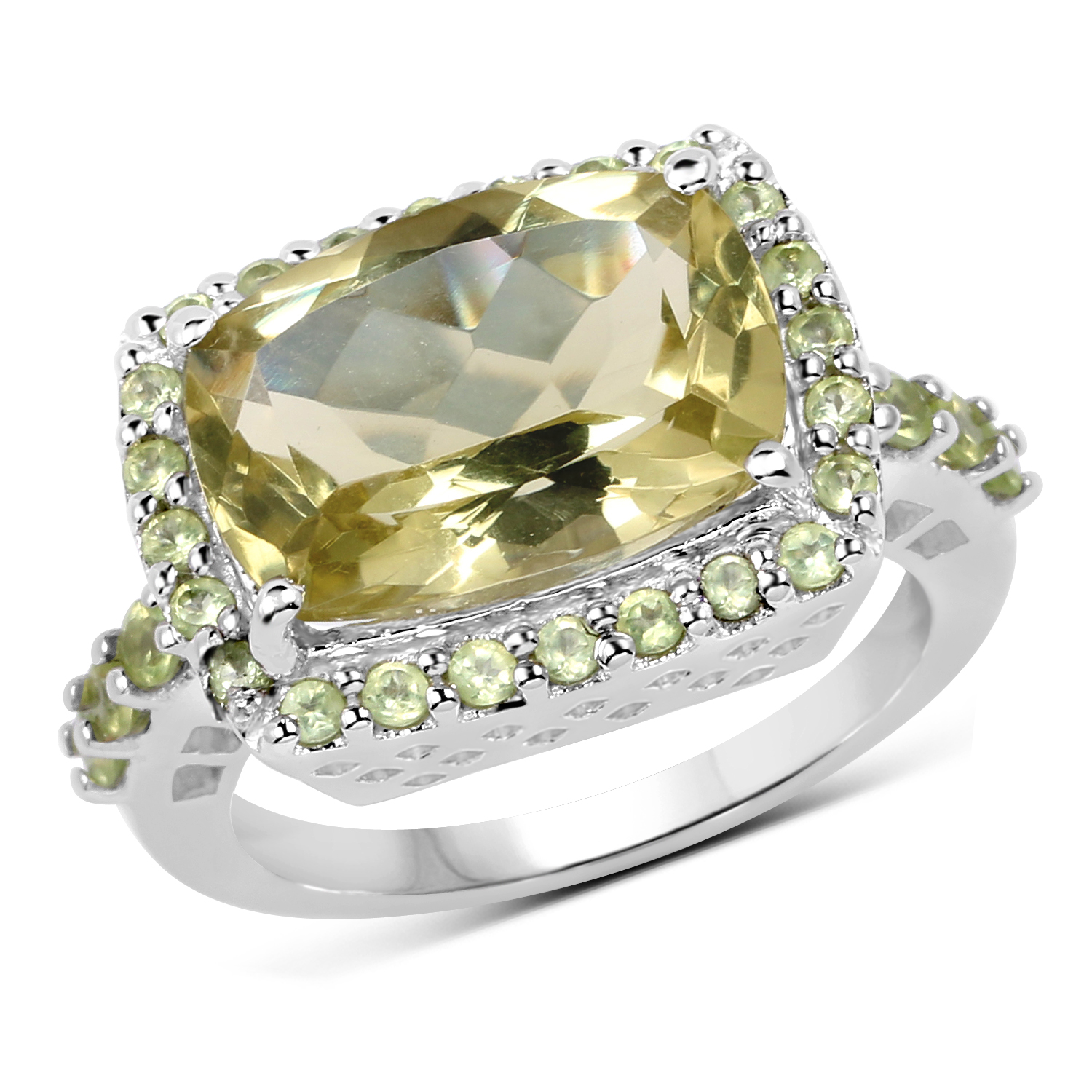 6.68 Carat Genuine Lemon Quartz & Peridot .925 Sterling Silver Ring
