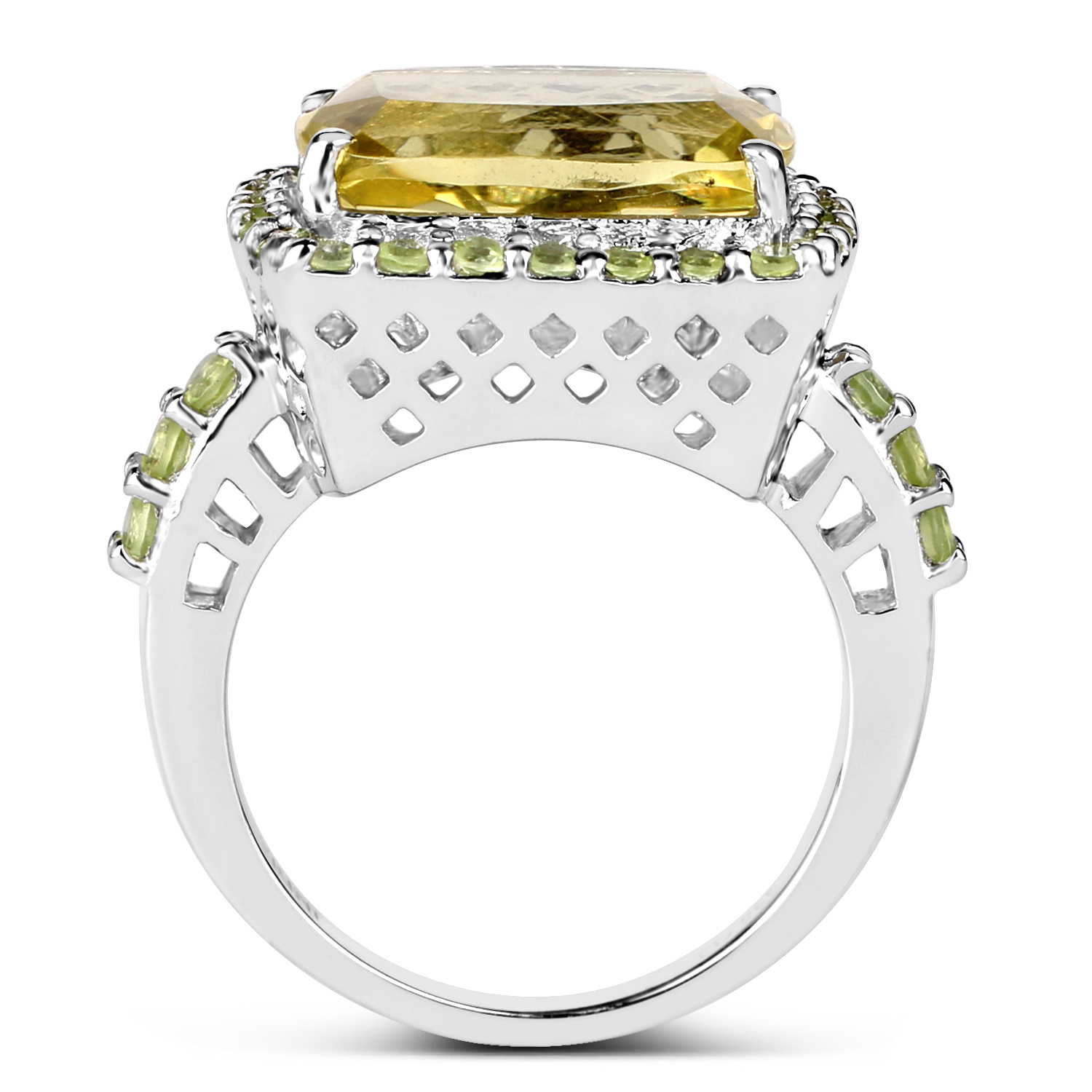 6.68 Carat Genuine Lemon Quartz & Peridot .925 Sterling Silver Ring