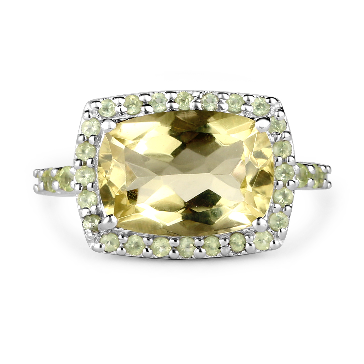 6.68 Carat Genuine Lemon Quartz & Peridot .925 Sterling Silver Ring