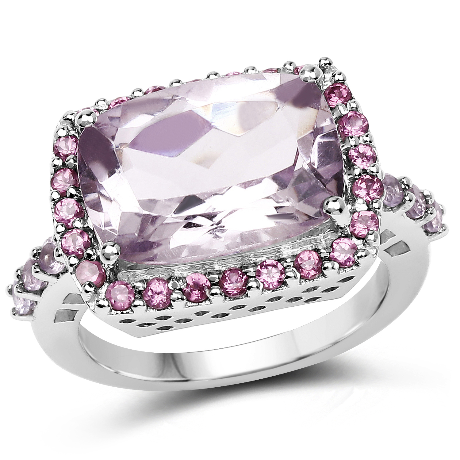 7.76 Carat Genuine Pink Amethyst and Rhodolite .925 Sterling Silver Ring