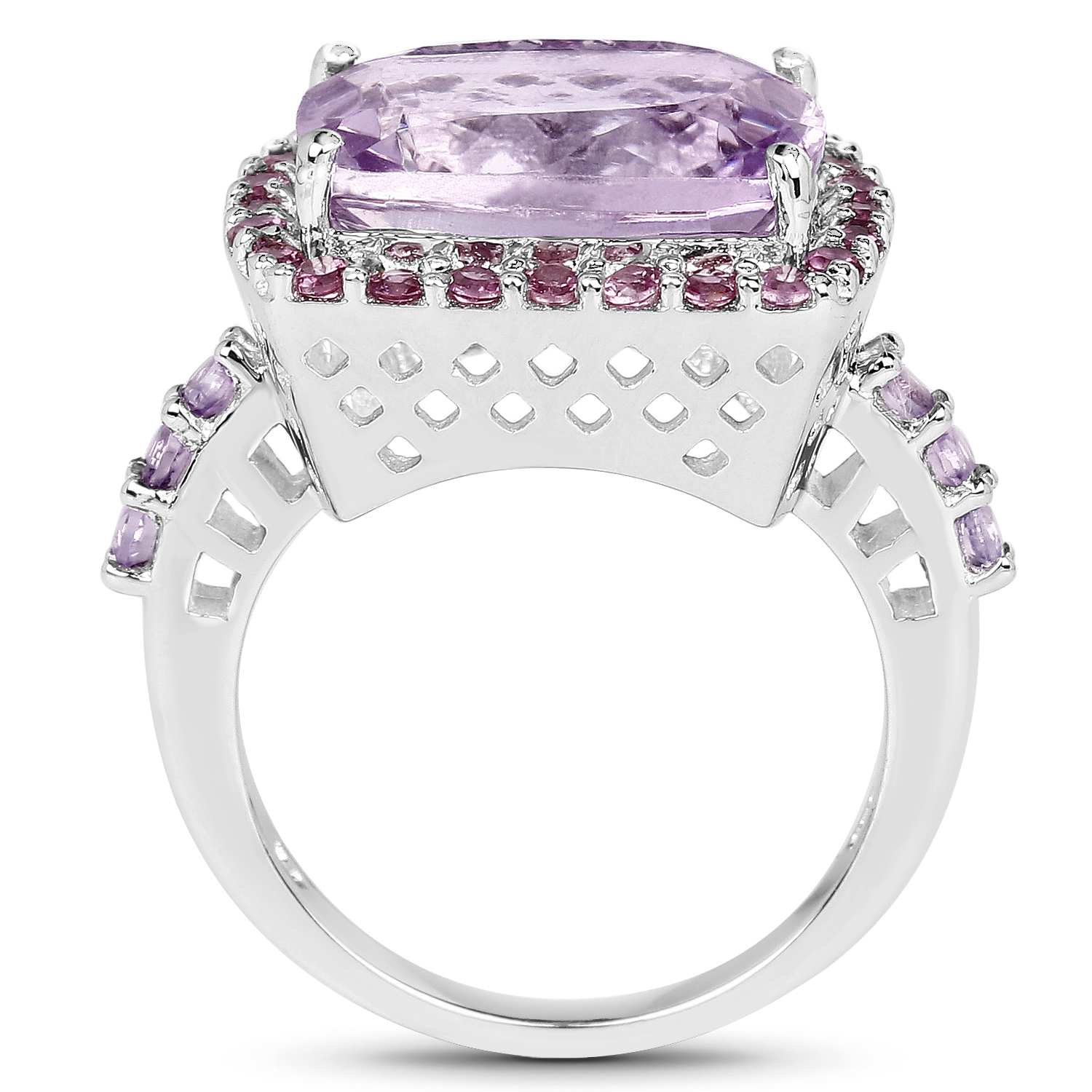 7.76 Carat Genuine Pink Amethyst and Rhodolite .925 Sterling Silver Ring