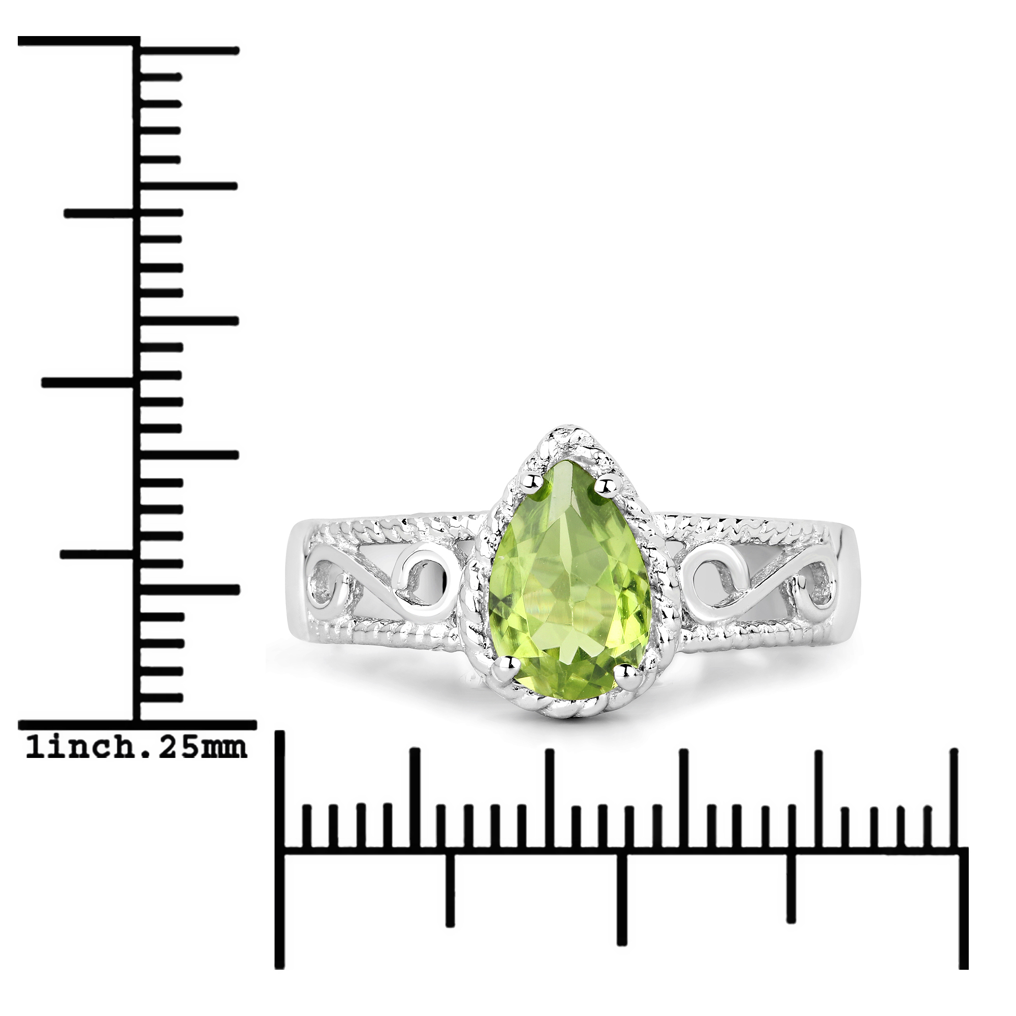 1.10 Carat Genuine Peridot .925 Sterling Silver Ring
