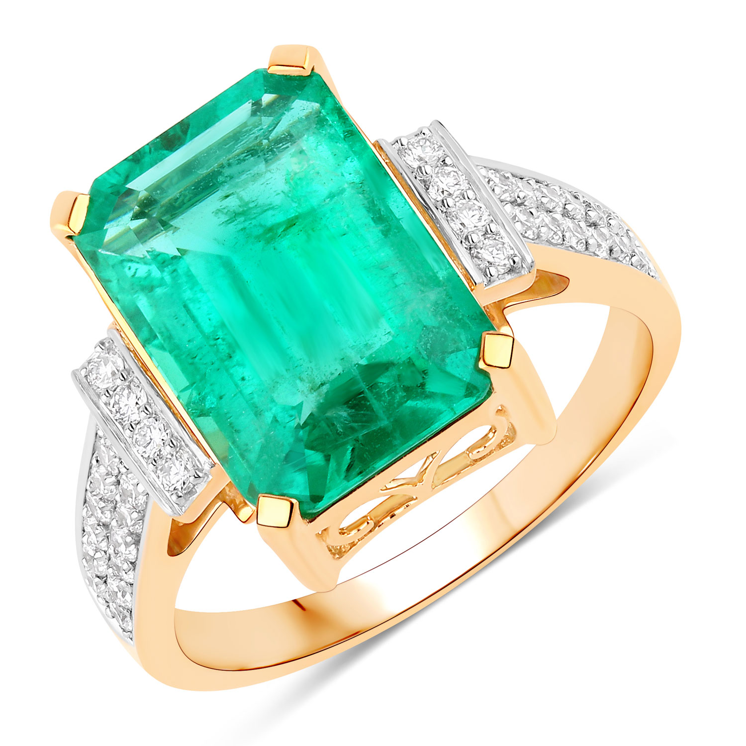 IGI Certified 4.97 Carat Genuine Zambian Emerald and White Diamond 18K Yellow Gold Ring