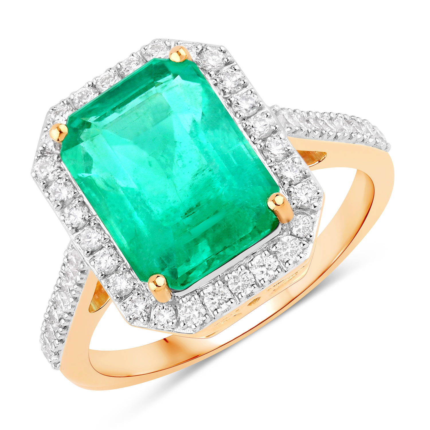 IGI Certified 4.86 Carat Genuine Zambian Emerald and White Diamond 18K Yellow Gold Ring
