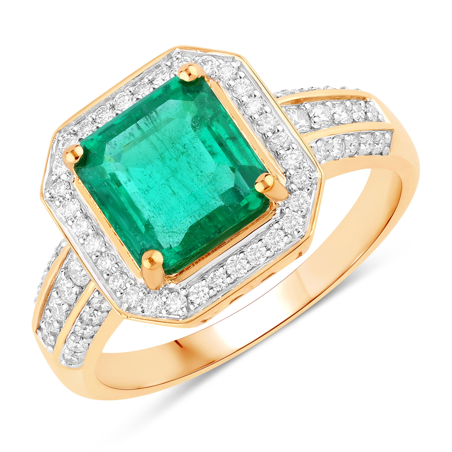 IGI Certified 2.34 Carat Genuine Zambian Emerald and White Diamond 18K Yellow Gold Ring