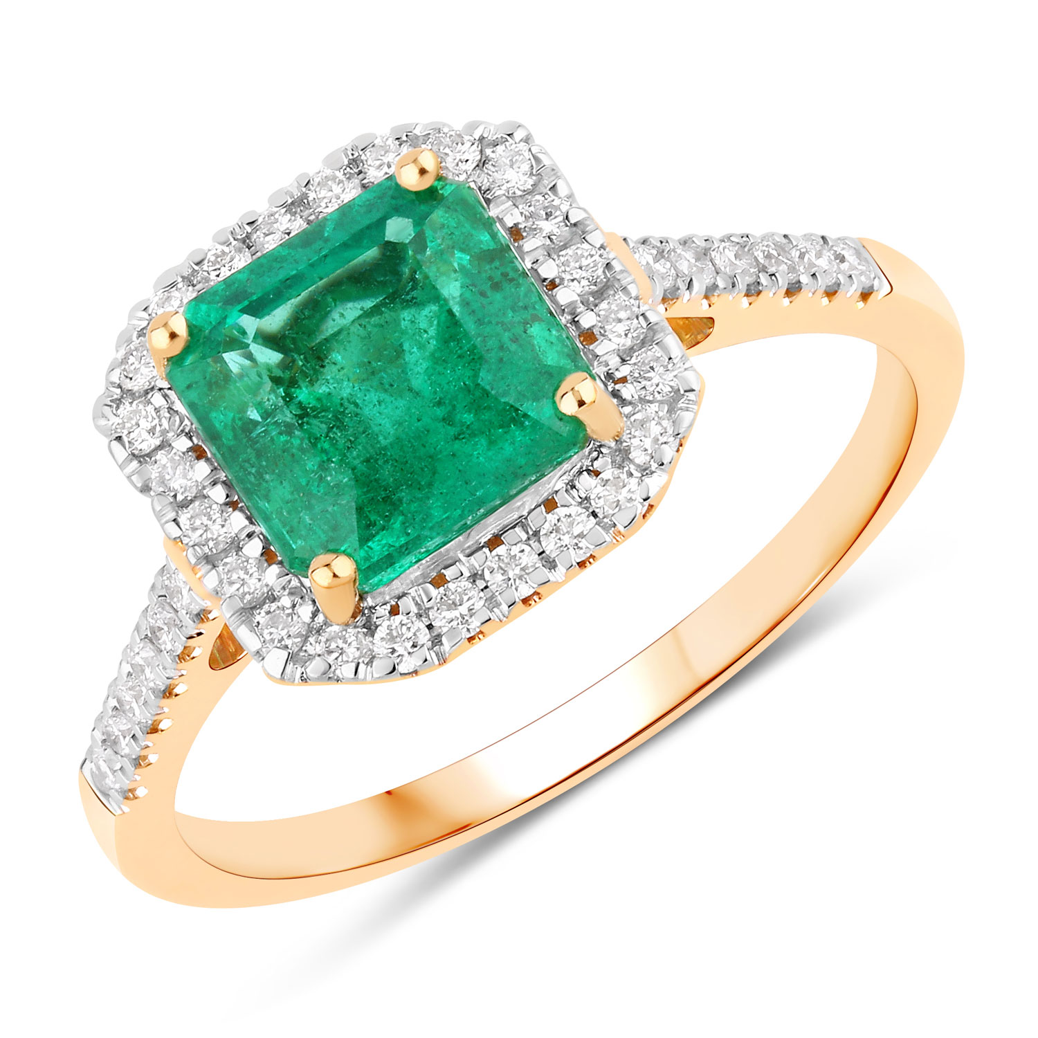 IGI Certified 2.24 Carat Genuine Zambian Emerald and White Diamond 18K Yellow Gold Ring