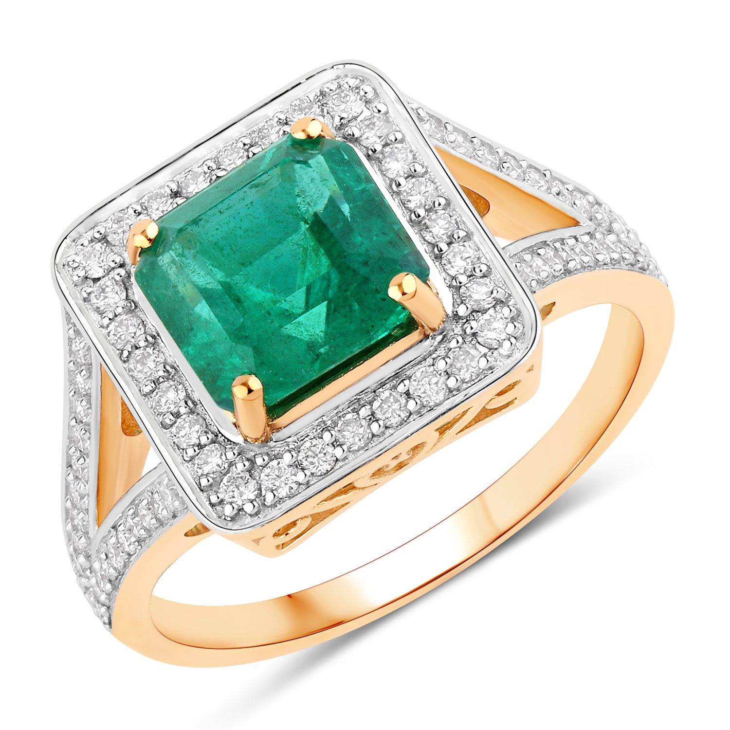 IGI Certified 2.53 Carat Genuine Zambian Emerald and White Diamond 18K Yellow Gold Ring