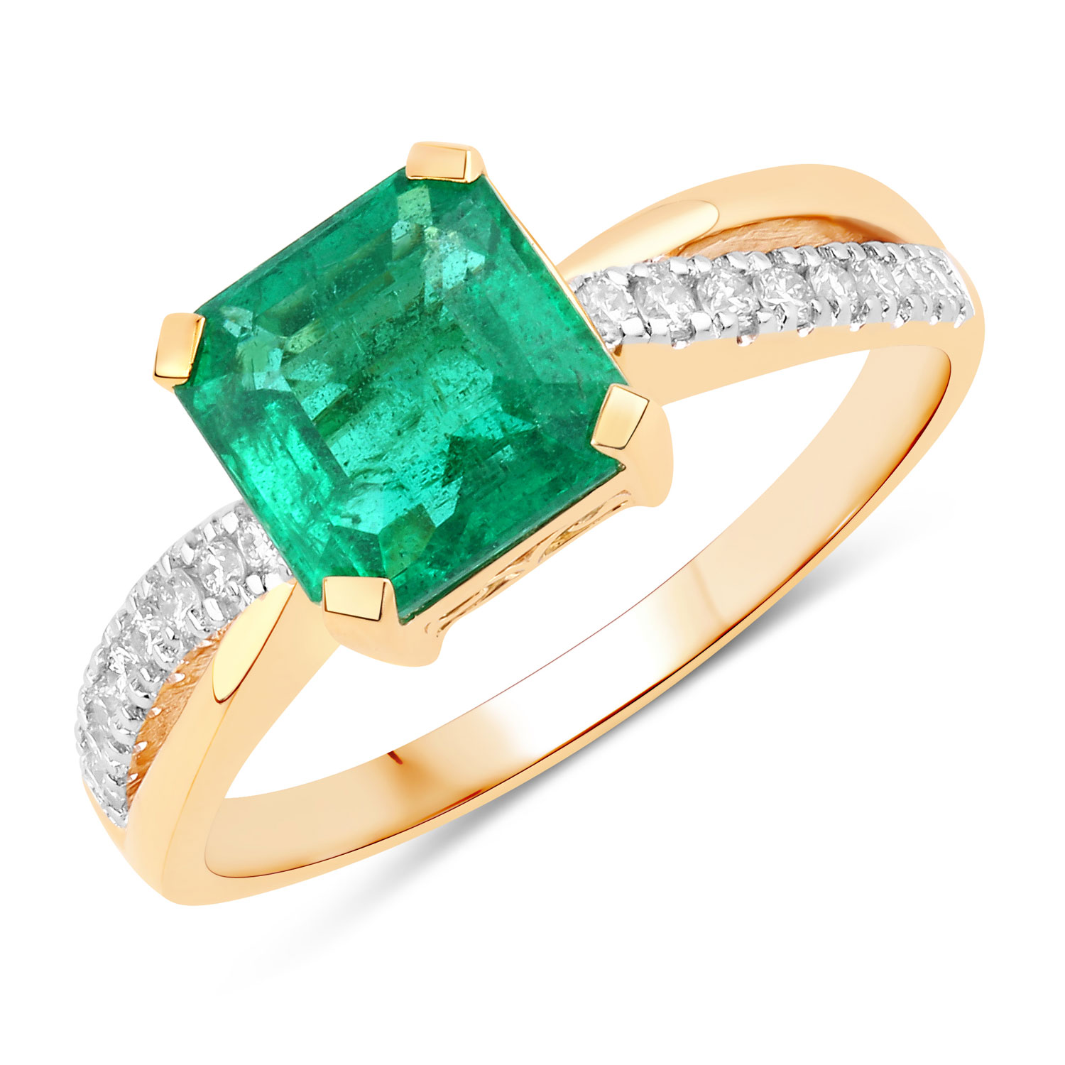 IGI Certified 2.03 Carat Genuine Zambian Emerald and White Diamond 18K Yellow Gold Ring