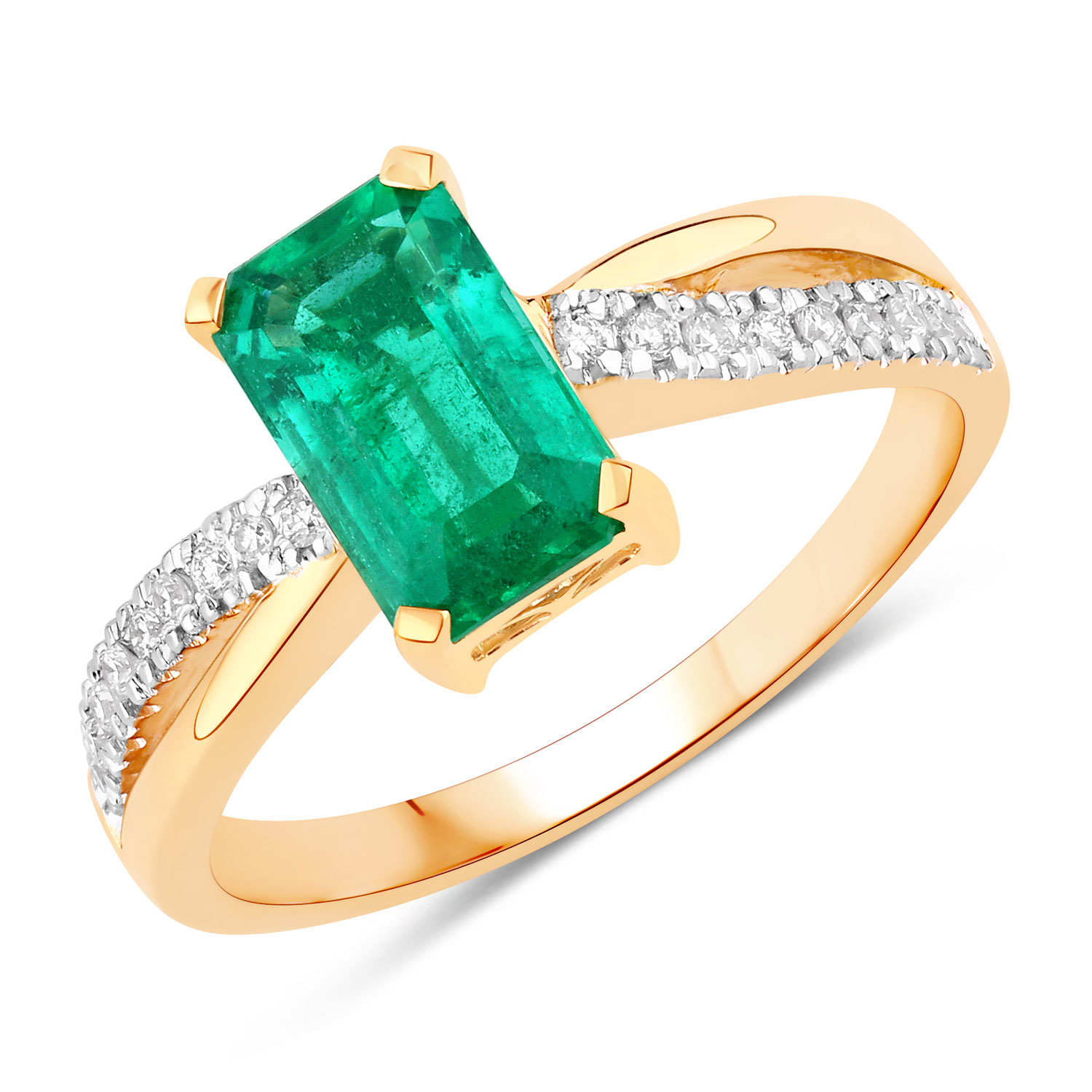 IGI Certified 1.65 Carat Genuine Zambian Emerald and White Diamond 18K Yellow Gold Ring