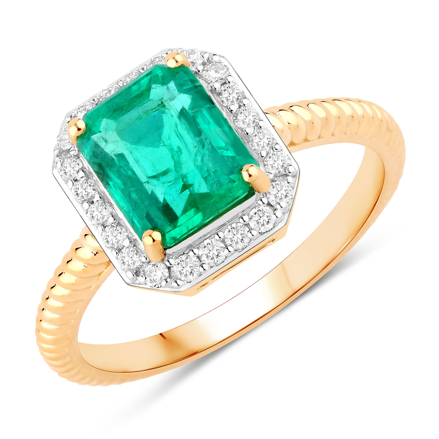IGI Certified 2.19 Carat Genuine Zambian Emerald and White Diamond 18K Yellow Gold Ring