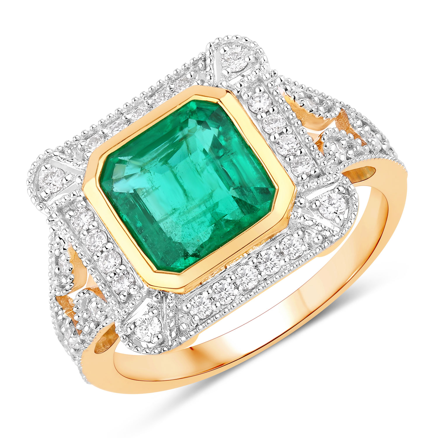 IGI Certified 2.72 Carat Genuine Zambian Emerald and White Diamond 18K Yellow Gold Ring