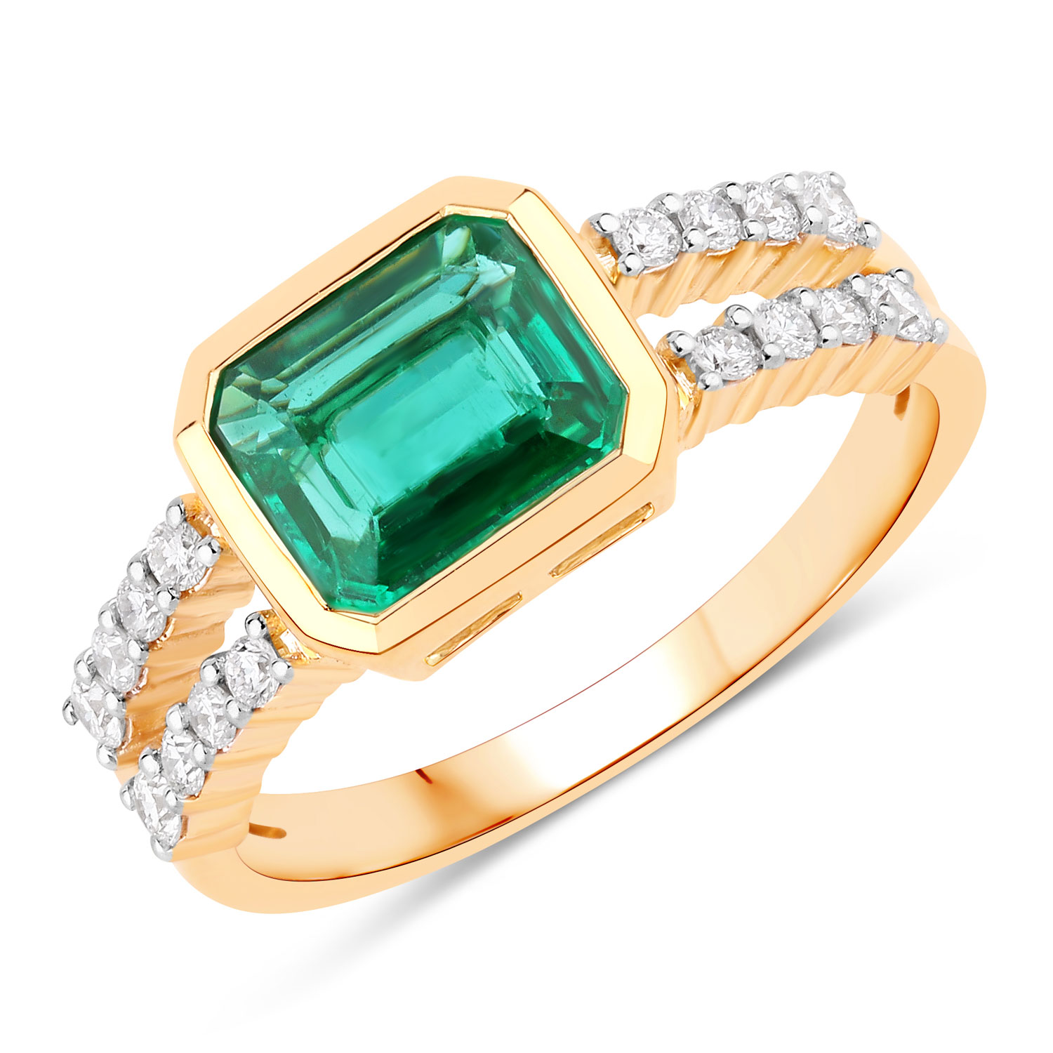 IGI Certified 1.71 Carat Genuine Zambian Emerald and White Diamond 18K Yellow Gold Ring