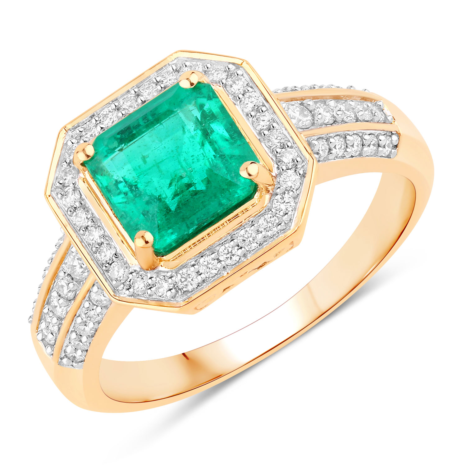 IGI Certified 1.88 Carat Genuine Zambian Emerald and White Diamond 18K Yellow Gold Ring