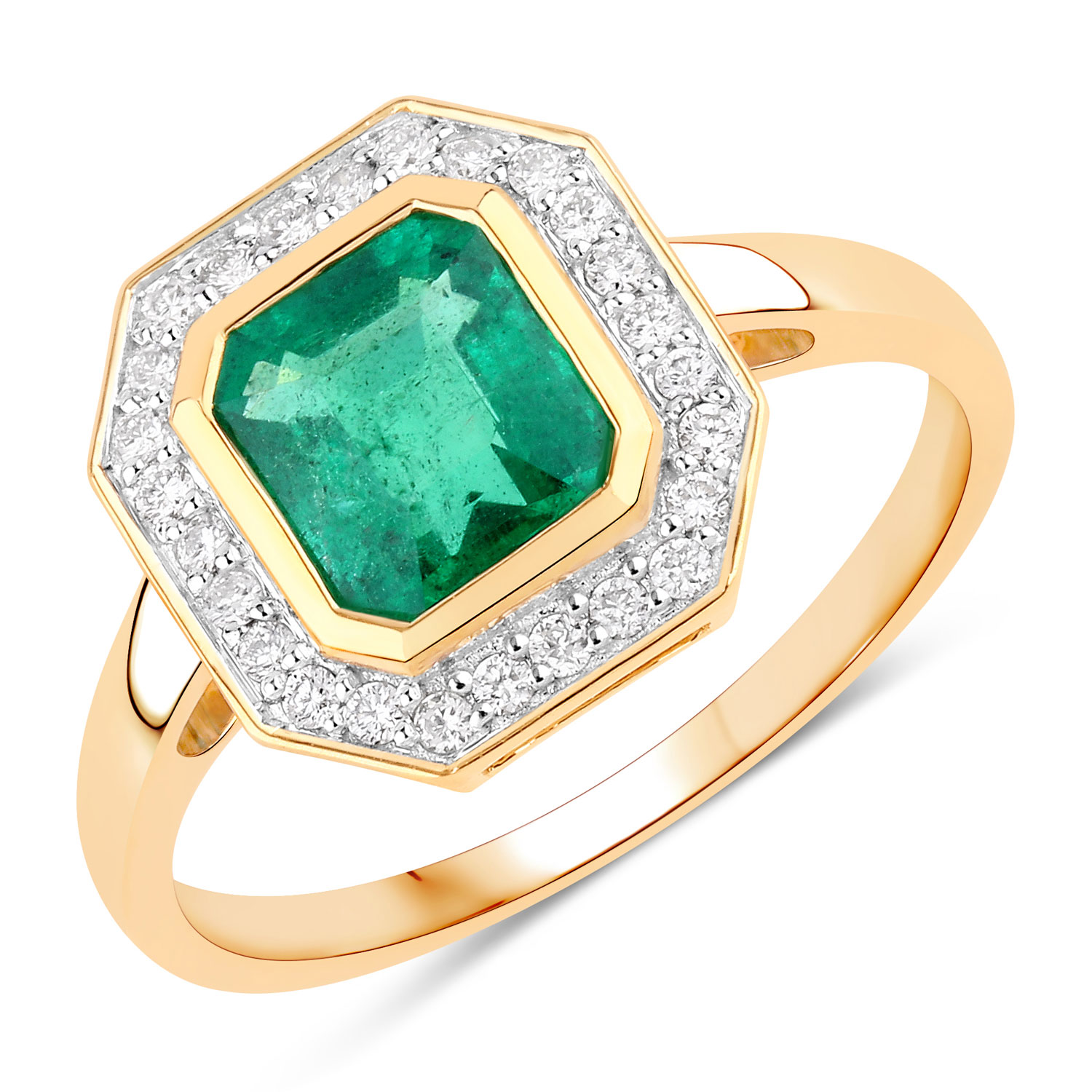 IGI Certified 1.55 Carat Genuine Zambian Emerald and White Diamond 18K Yellow Gold Ring