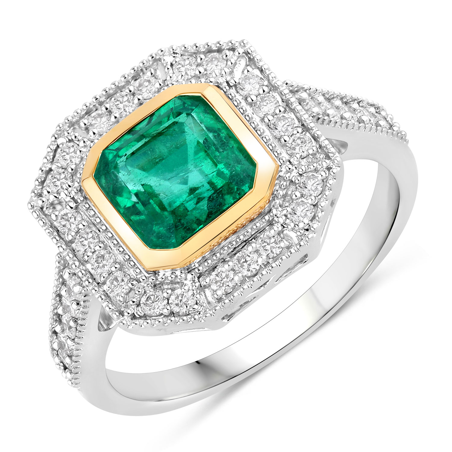 IGI Certified 2.07 Carat Genuine Zambian Emerald and White Diamond 18K White Gold Ring