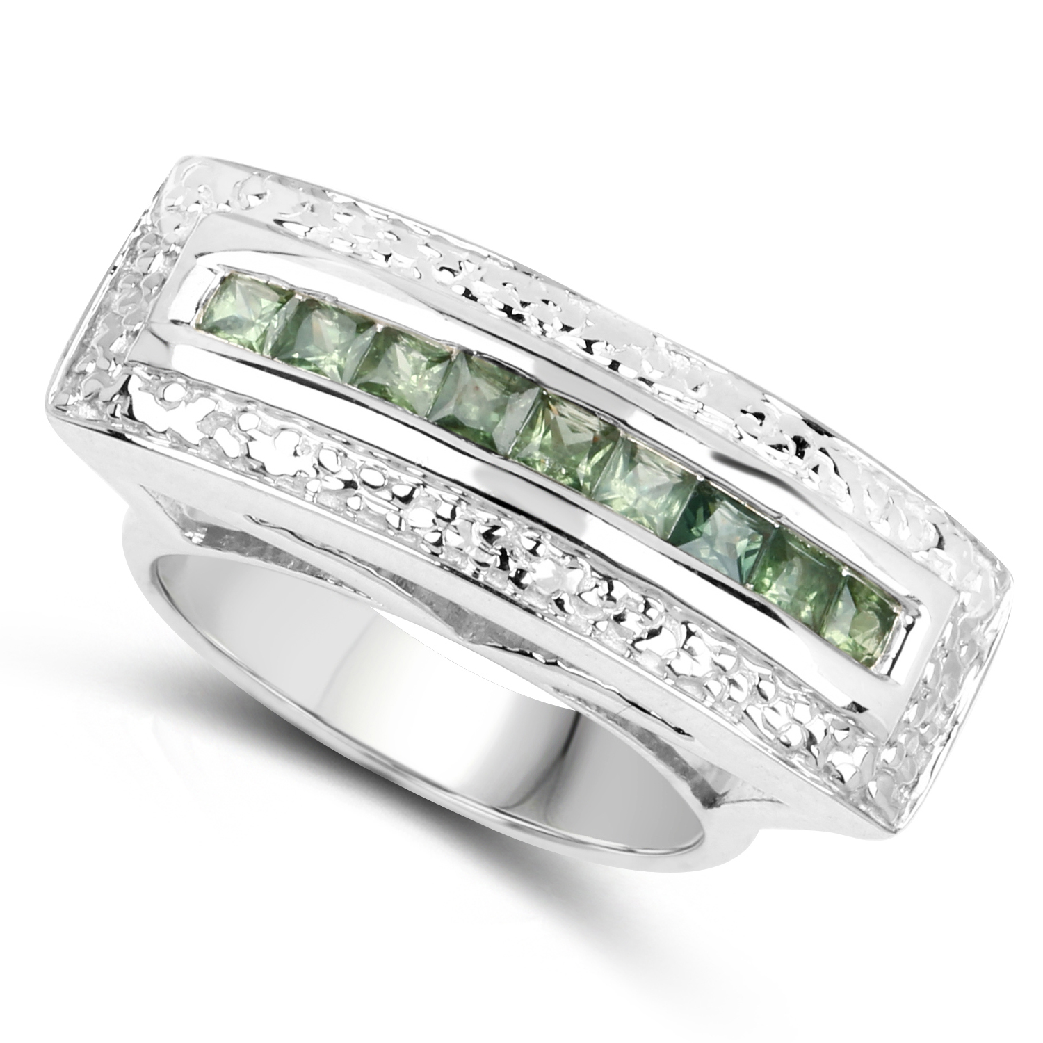 1.08 Carat Genuine Green Sapphire .925 Sterling Silver Ring