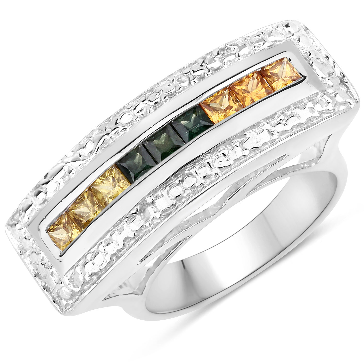 1.08 Carat Genuine Multi Sapphire .925 Sterling Silver Ring