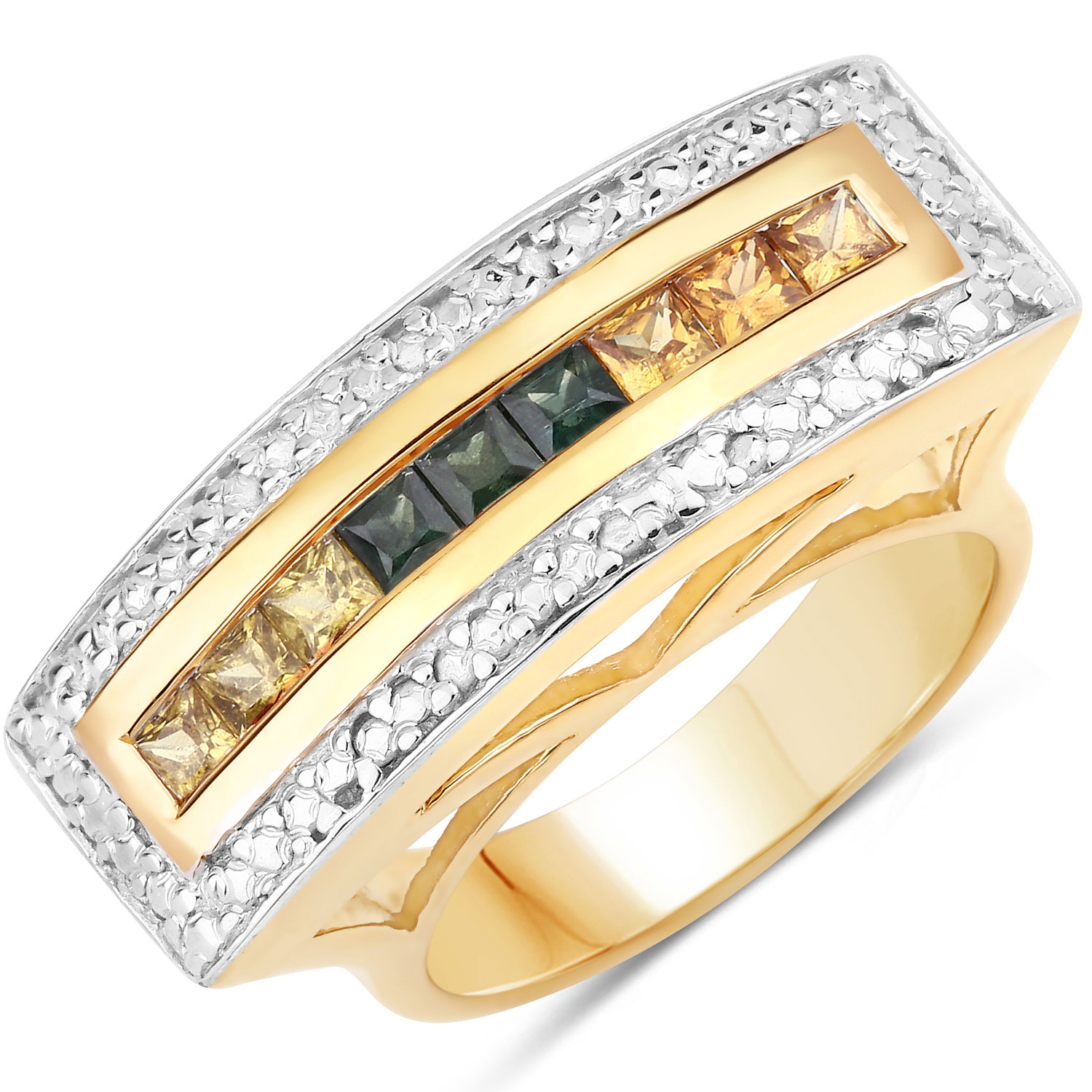 1.08 Carat Genuine Multi Sapphire .925 Sterling Silver Ring